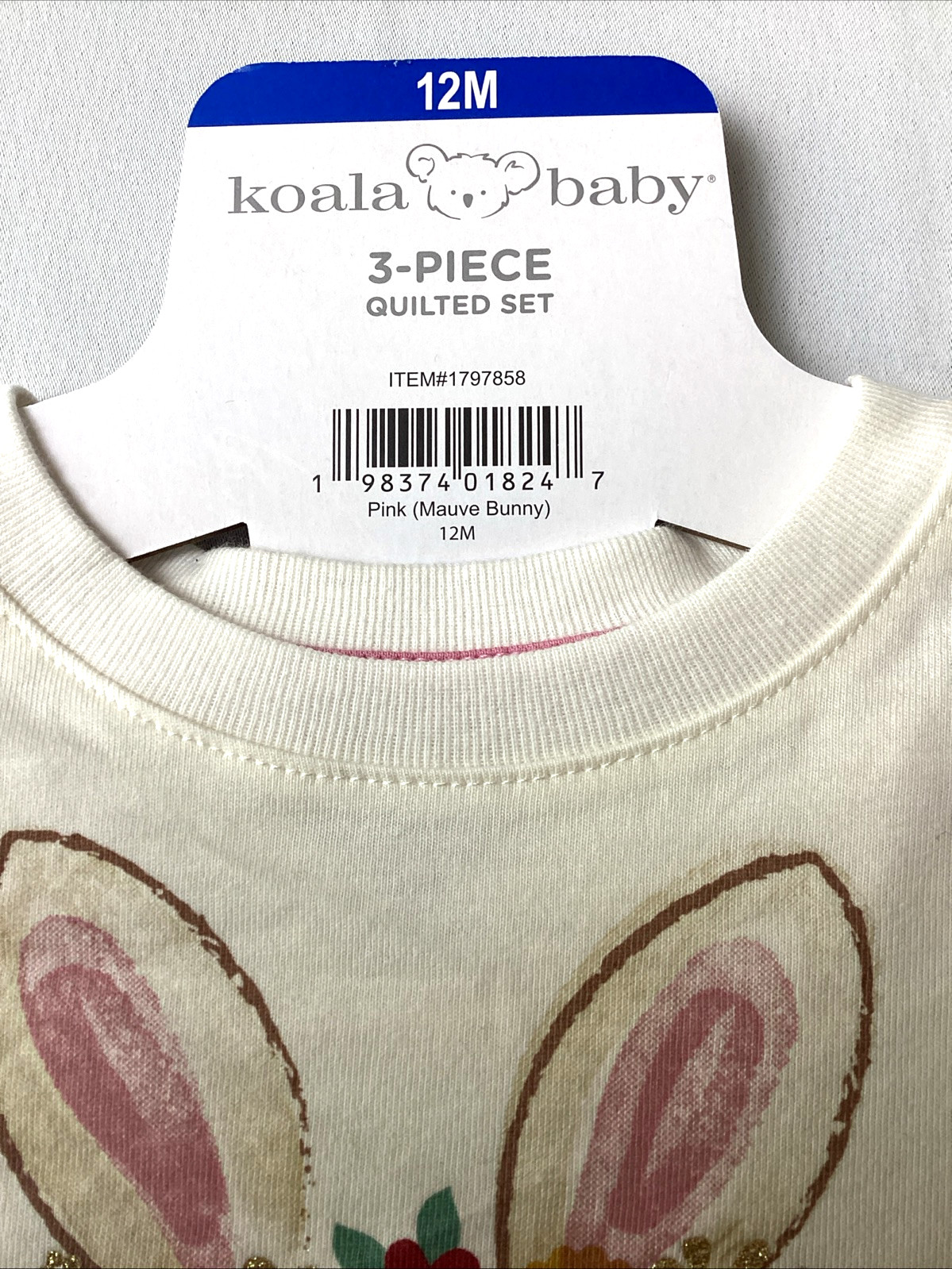 Koala Baby Infant Girl 3 Piece Set Pants, Top & Sweater, Pink Mauve Bunny, 12M