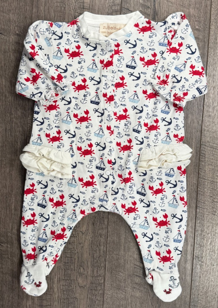 Baby Girl Clothes Zubels Organic 6 month Crab Nautical Ruffle Footed Outfit