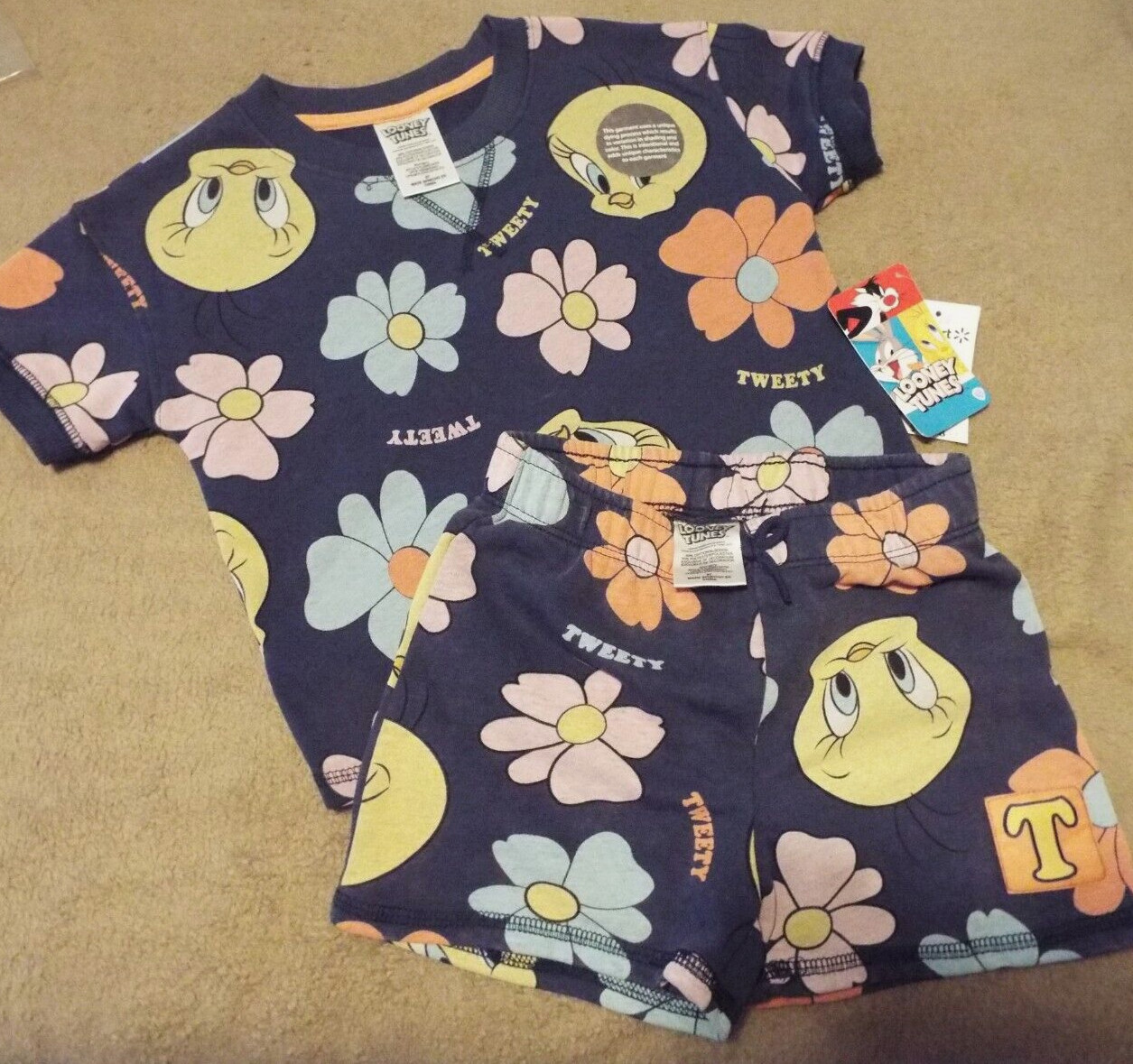 NWT girl 3T TWEETY BIRD Looney Tunes 2pc short set top outfit warner brothers WB