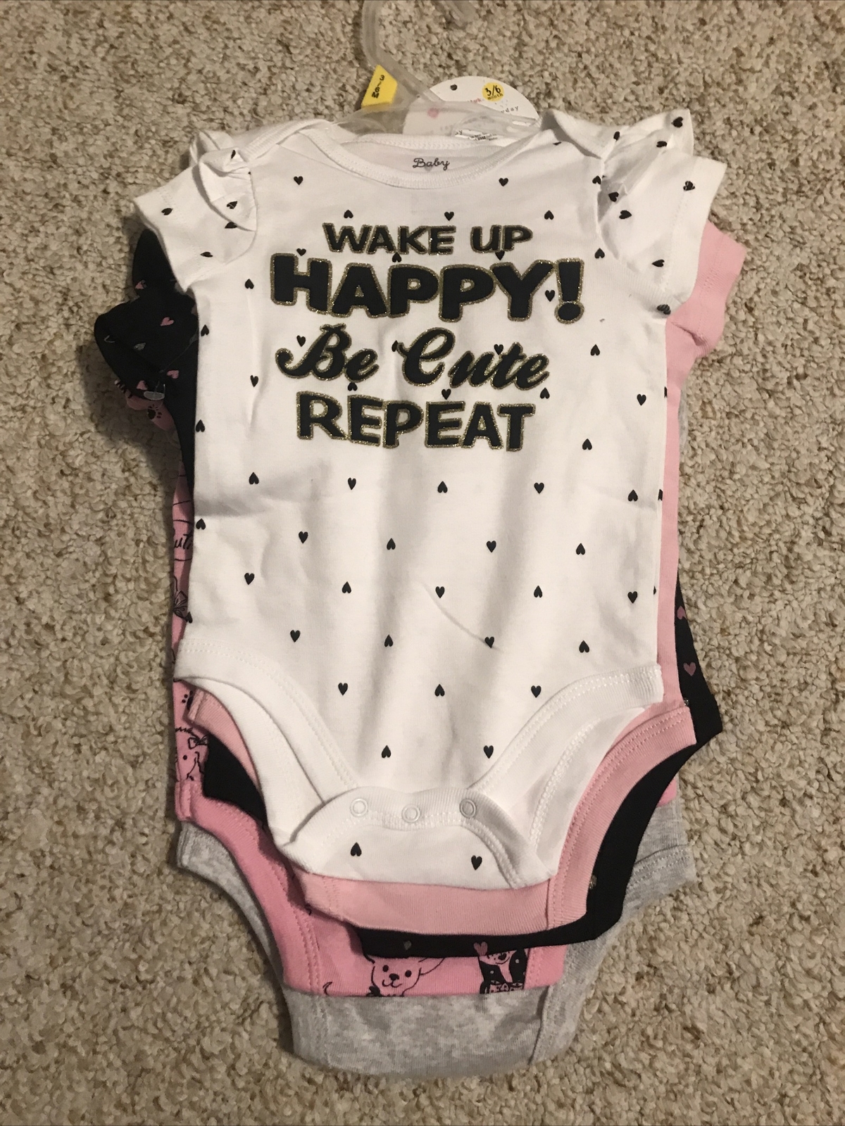 Member’s Mark Baby Girls Size 3/6 Month, 5 Pack Bodysuit, (Wake up happy)