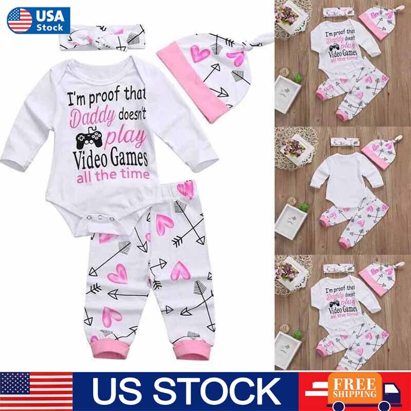 Newborn Infant Baby Girl Clothes Set Long Sleeve Romper+Pants+Headband Outfit