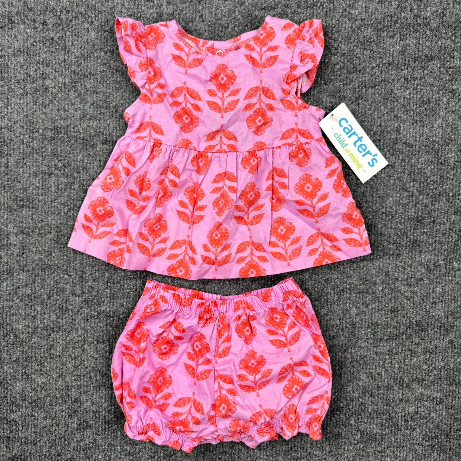 Carter’s Child of Mine Baby Girl Pink Floral 2pc Top & Bloomers Set 0-3M