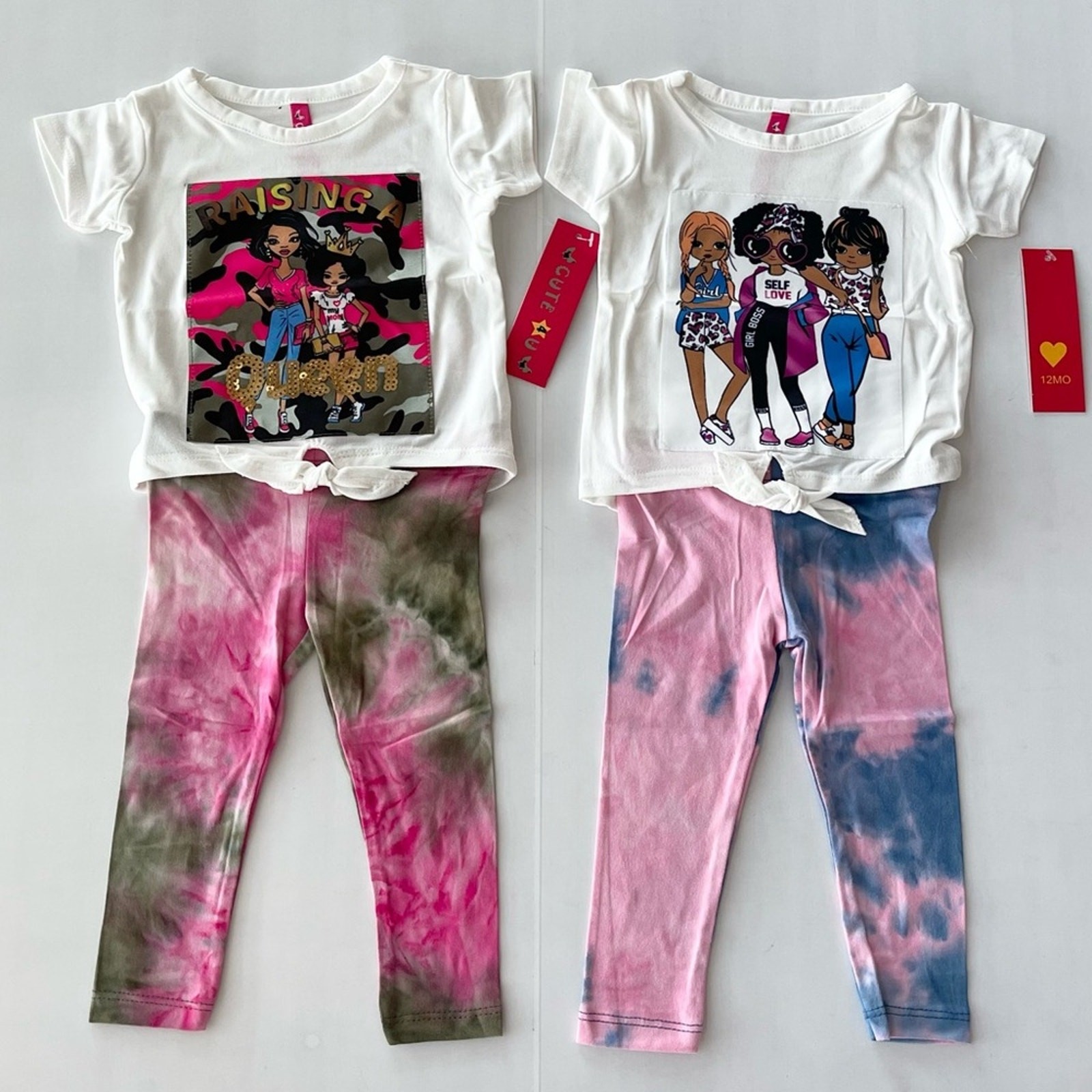 NEW Cute 4 U (2 Outfits) Girls Knot Top / Tie Dye Legging Set SIZE 12 Month