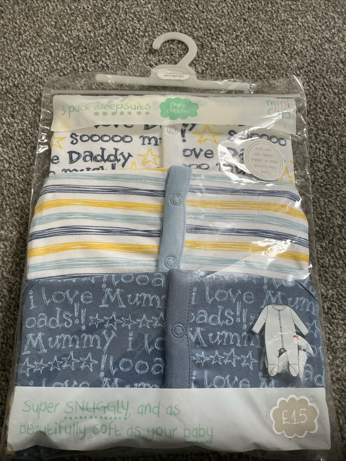 Boots Mini Club Small Baby Up To 7.5lbs 3 Sleepsuits New