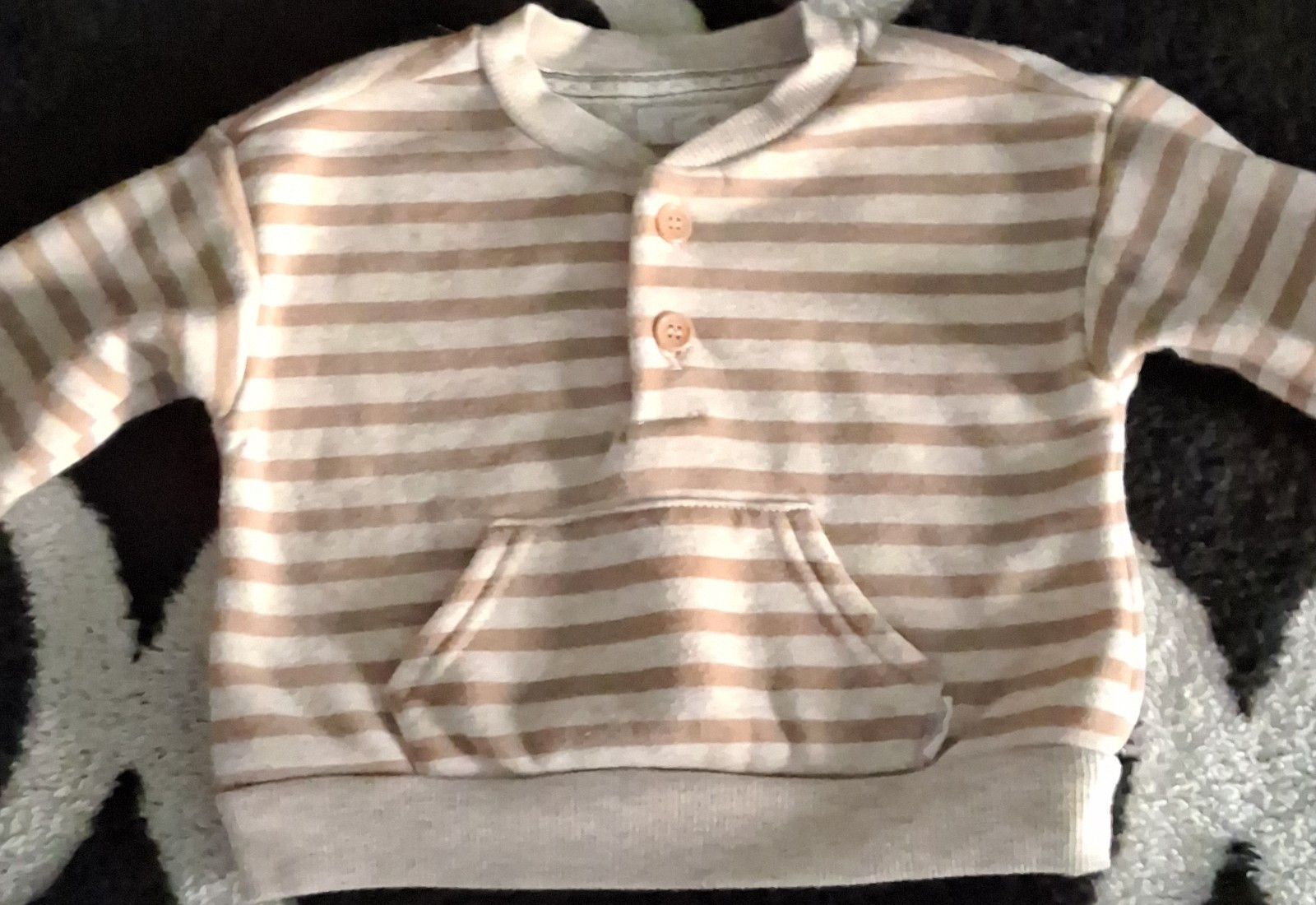 Beige/White Striped Knit Cotton 2-Piece Baby Set shirt + Pants 0-3M