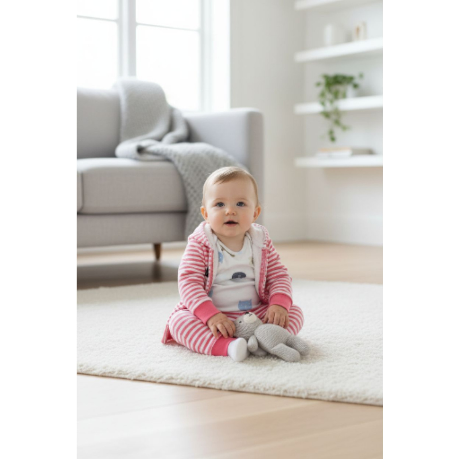 Carter’s Baby Girl 3-Pc Outfit Set Pink Striped Hoodie Bodysuit & Pants 6 Months