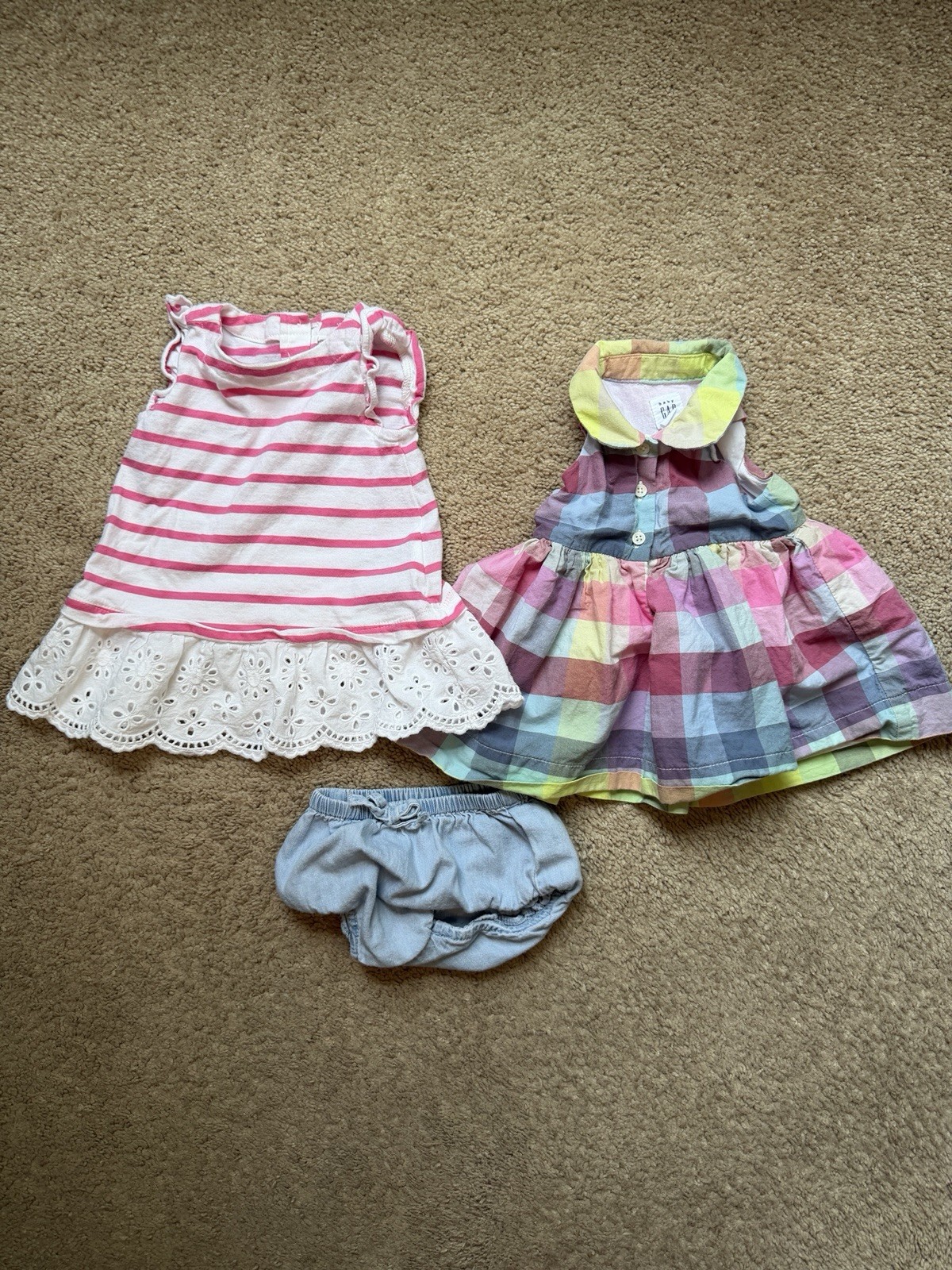 Baby Gap 0-3 Months Girl Clothing Bundle Dresses Bloomers Pink Plaid Cotton 3 Pc