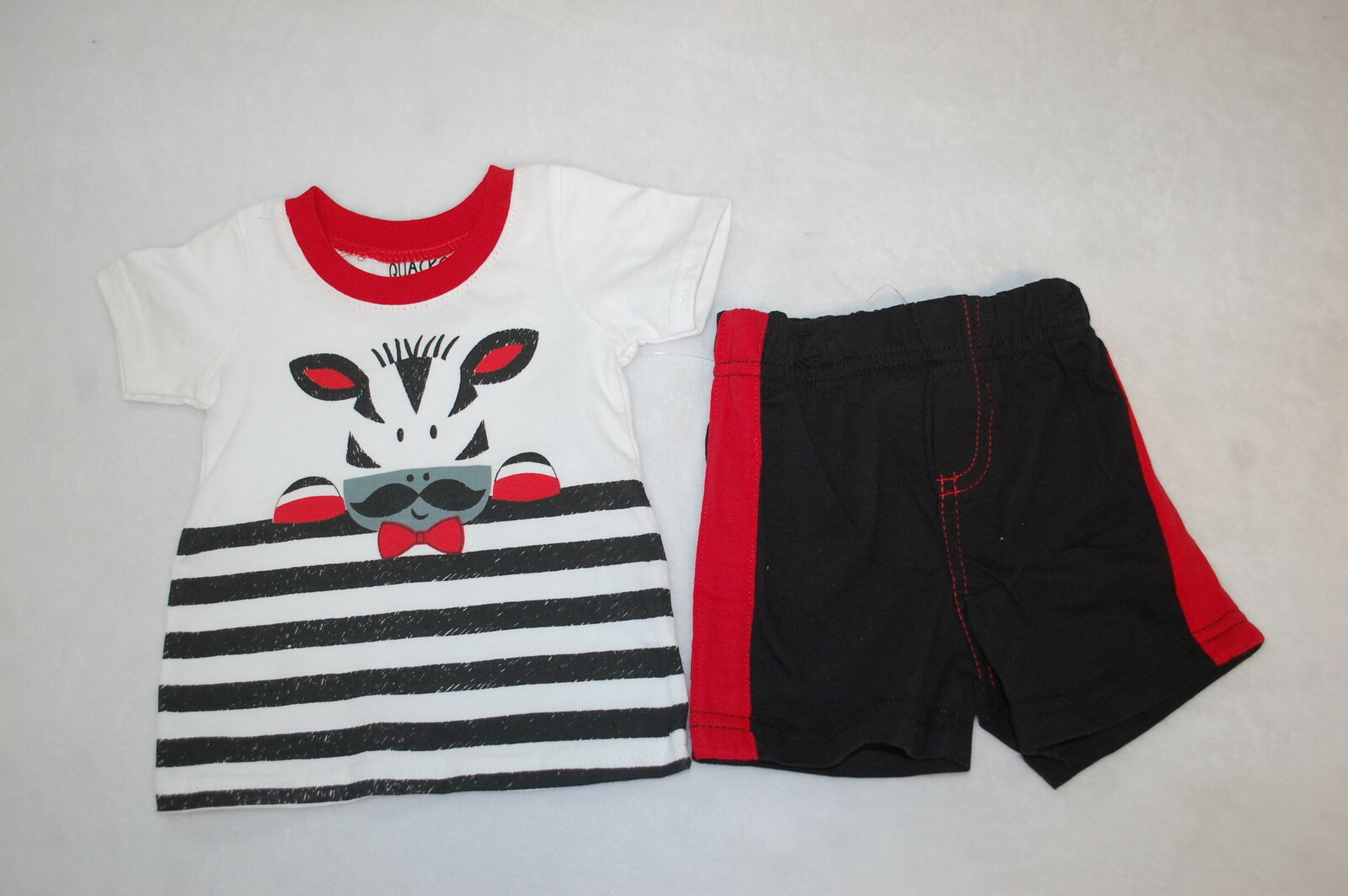 Baby Boys Outfit ZEBRA MUSTACHE BOWTIE Red Black White T-Shirt & Shorts 0-3 MO