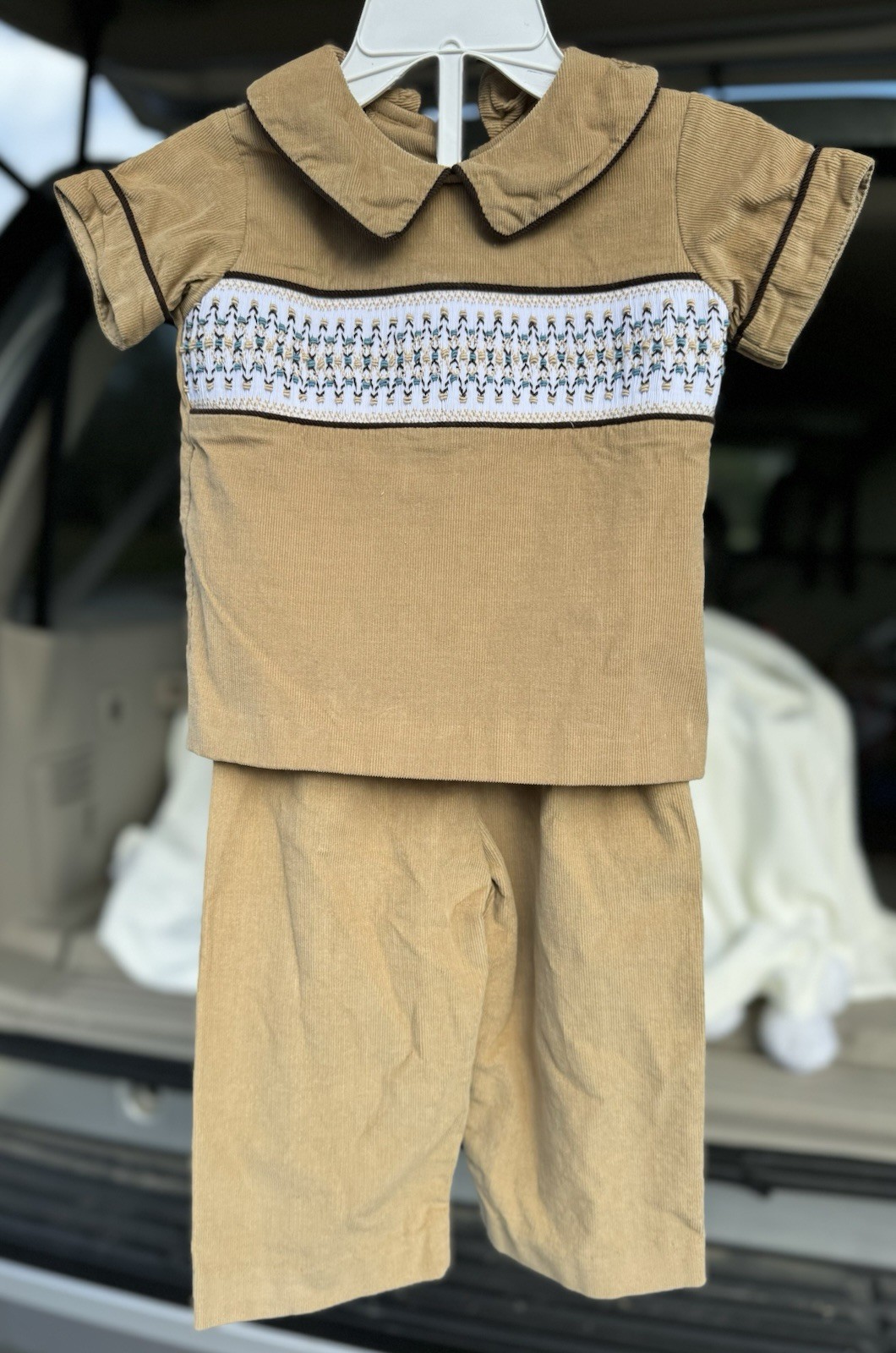 Baby & Toddler Tan Corduroy 2-Piece Pants Set Smocked Button Top & Pants