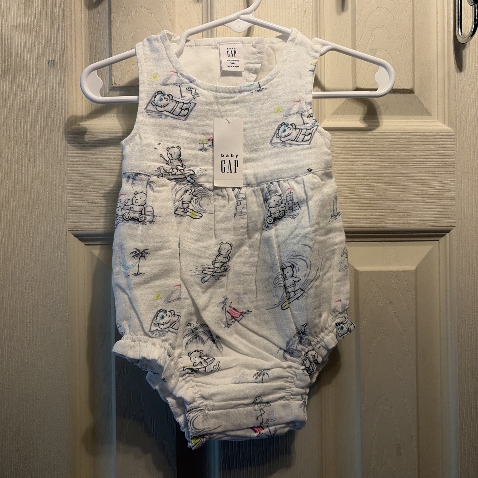 BABY GAP Girl 3-6 months Sleeveless One Piece Gauze Bear Bubble NWT $34.95