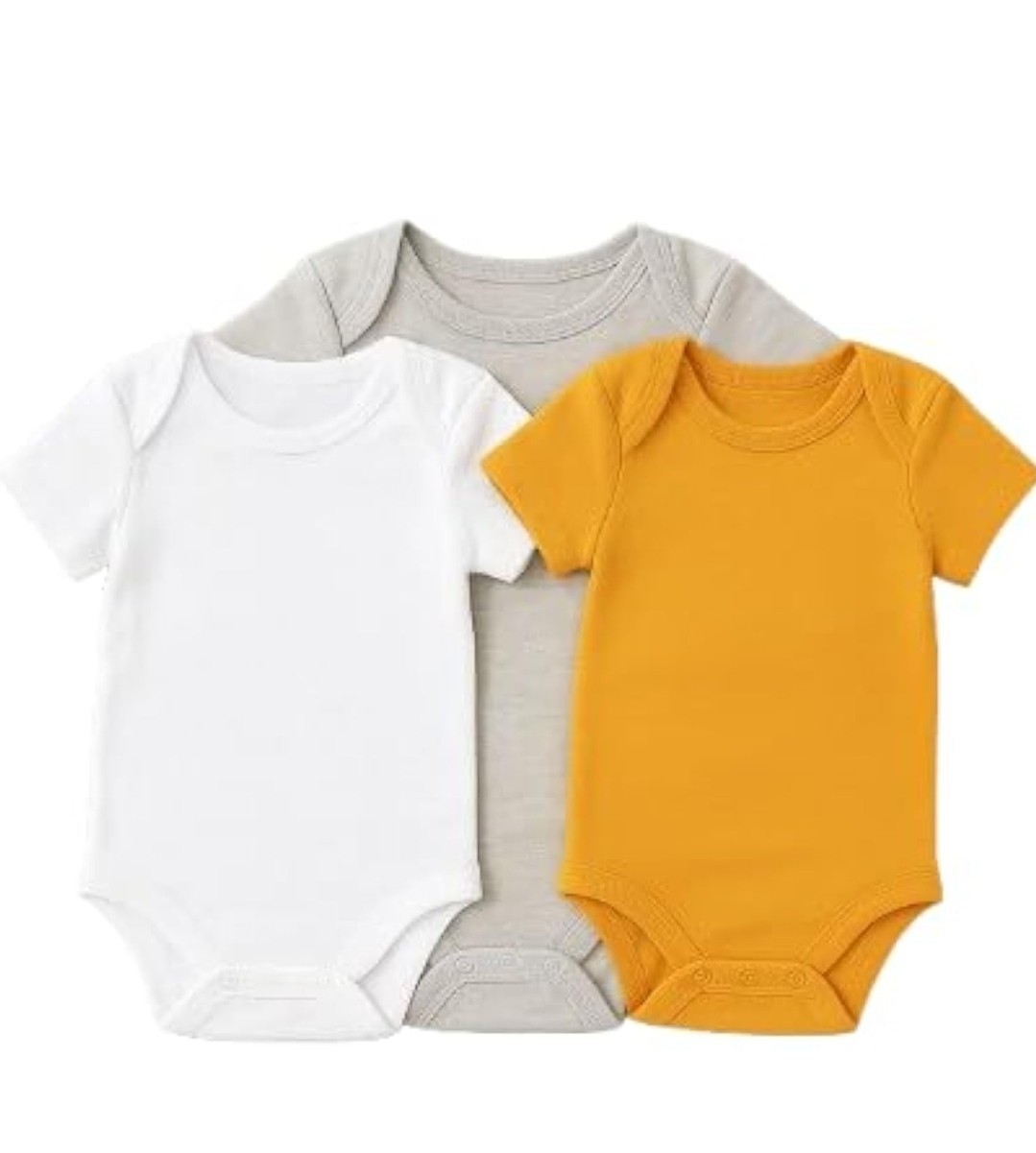 Baby Bodysuit Set, 3-Pack Short Sleeve Cotton in Mustard, Gray and white