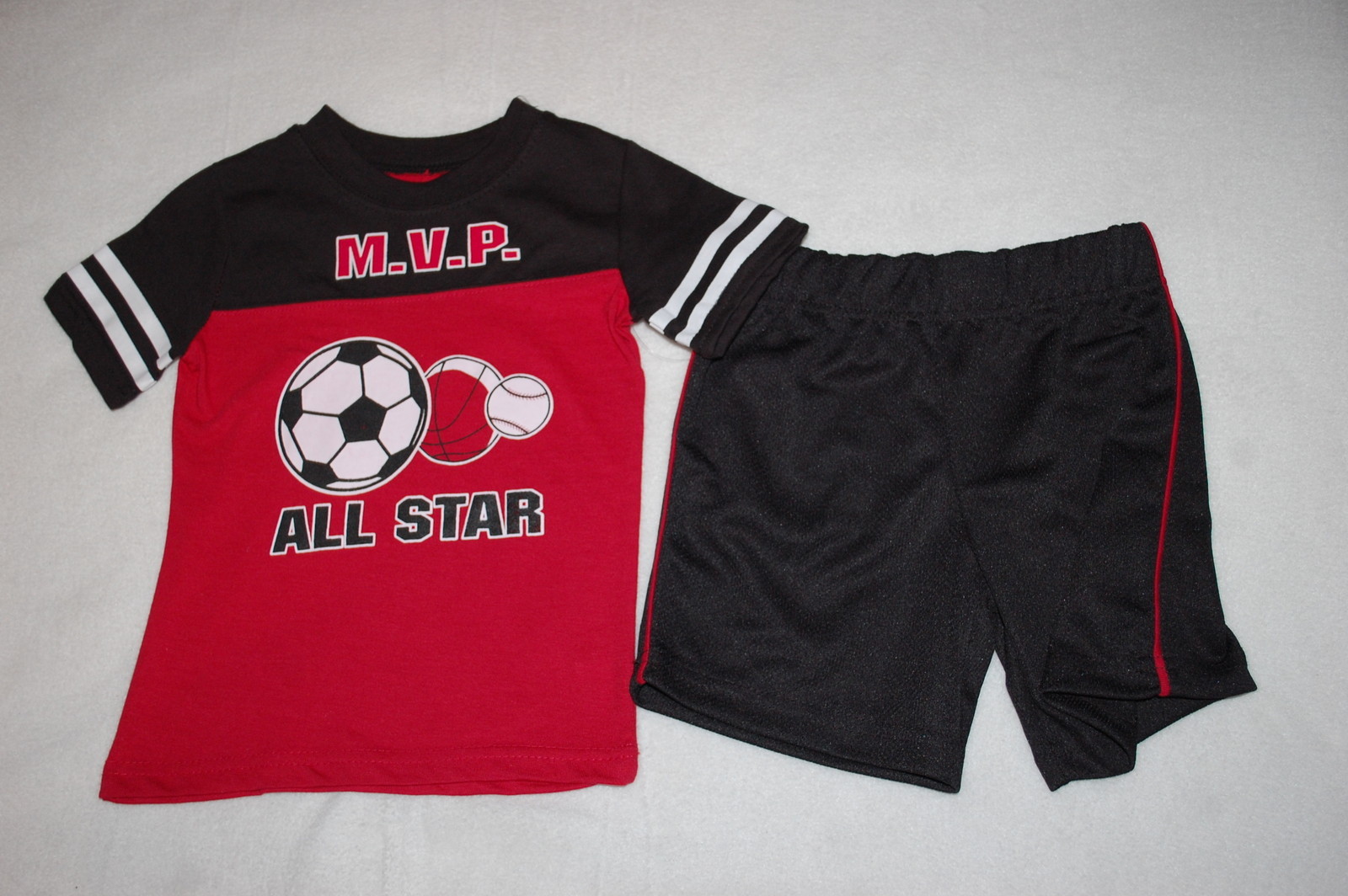 Toddler Boys BLACK RED S/S JERSEY T-SHIRT Sports MVP ALL STAR Athletic Shorts 3T