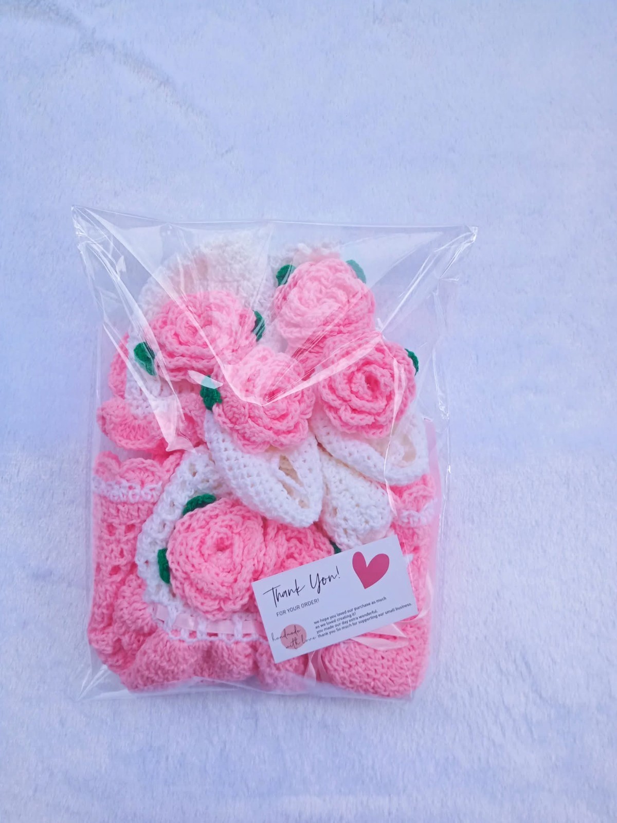Handmade Crochet Baby Girl Dress Set Pink Frock Hat Shoes Headband Gift pink