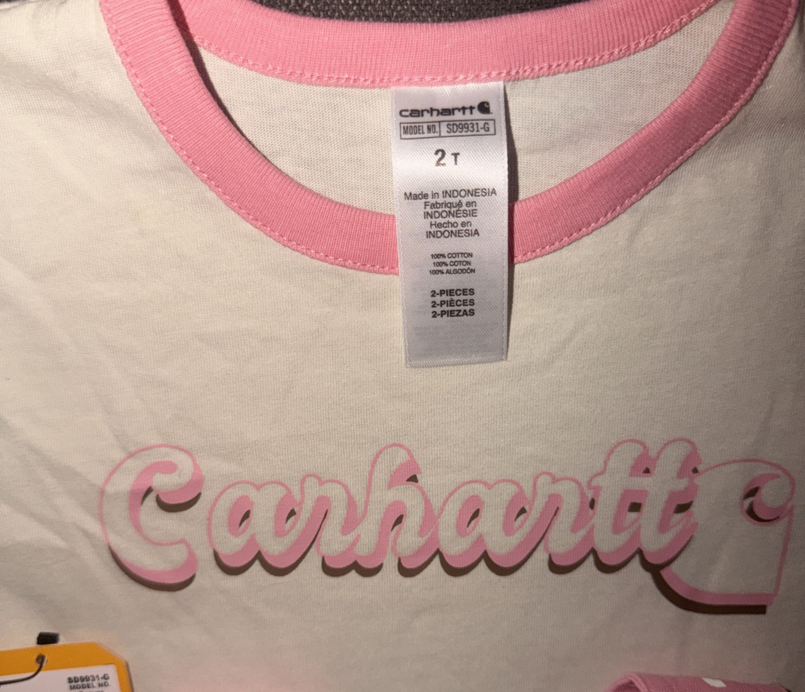 Carhartt💕Girl’s Short-Sleeve T-Shirt C’ Logo Print Canvas Shortalls Set Pink 2T
