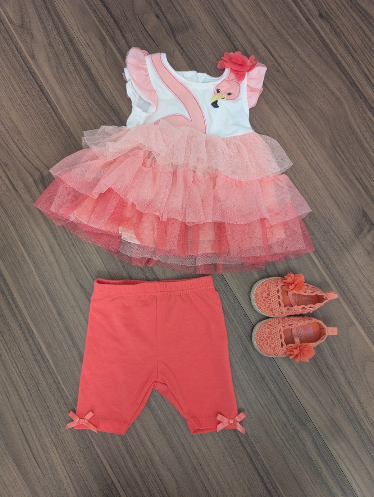 Nanette Baby Flamingo Tutu Dress Outfit Set 12M Leggings Matching Shoes Included