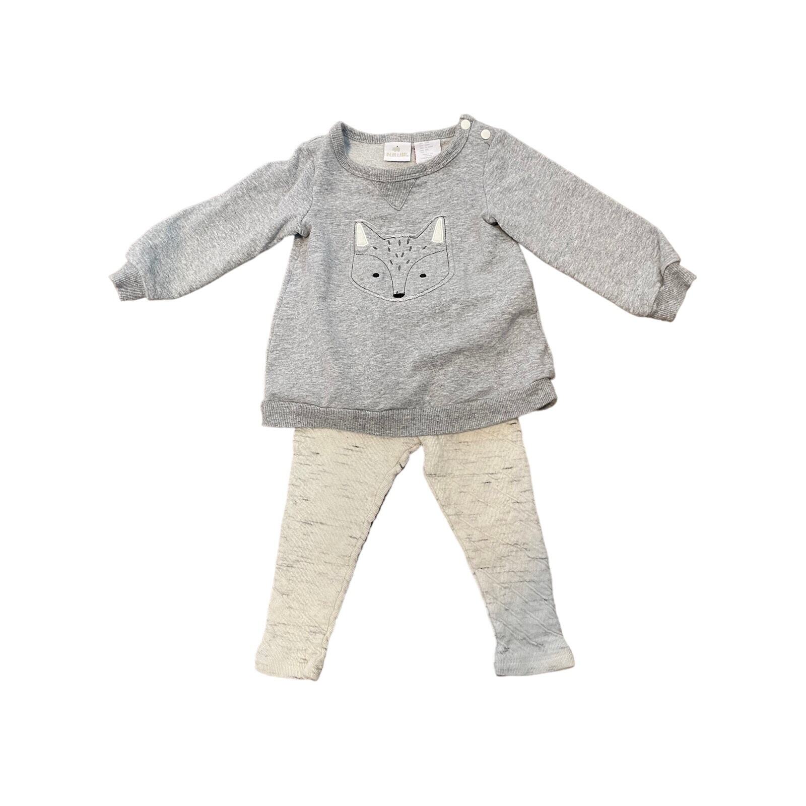 Dylan & Abby gray 2 piece pants set fox embroidered leggings knit comfy 12mo