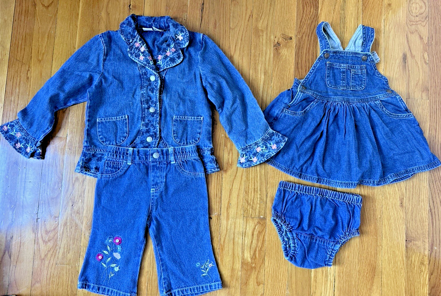 Lot Baby Toddler Denim Outfits Jean Jacket, Pants, Overalls Baby Gap Faded Glory