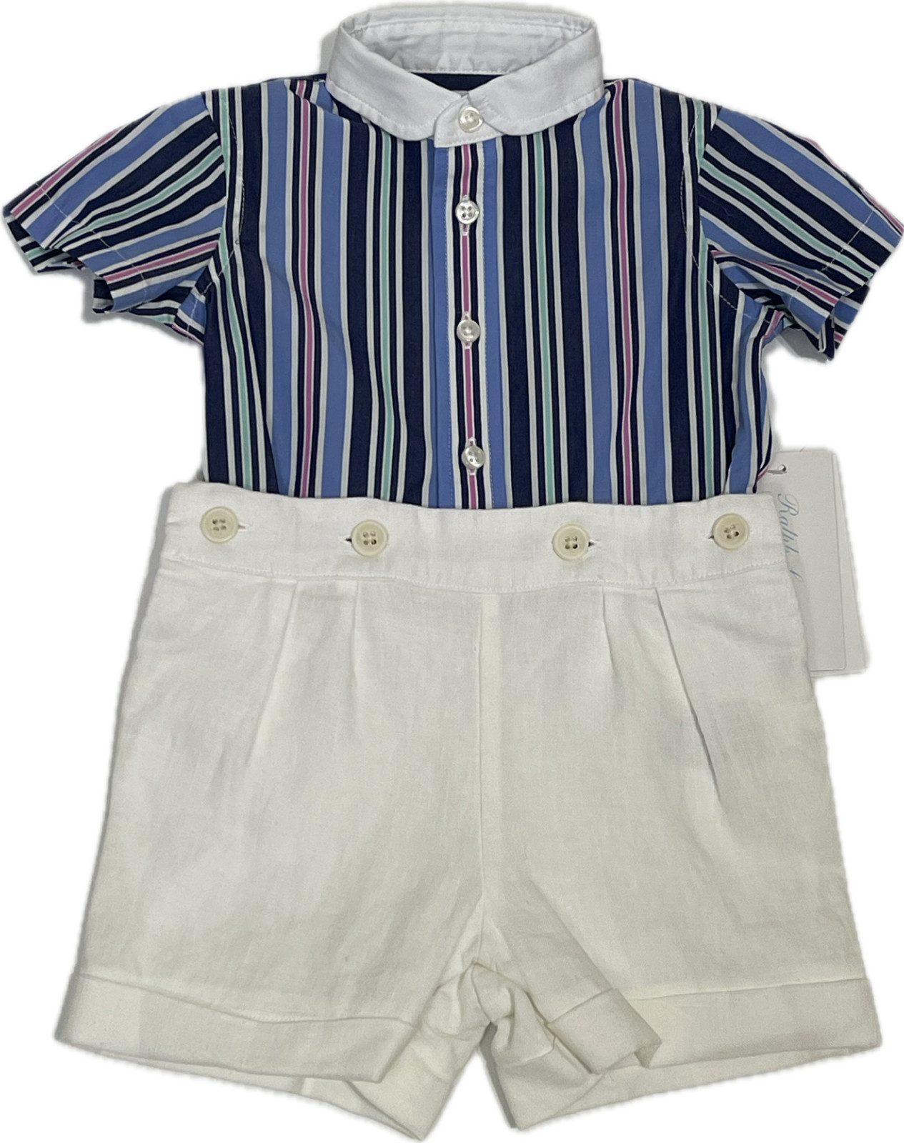 Ralph Lauren Baby Boy Striped Shirt and Linen Short Size 3M Retail $95