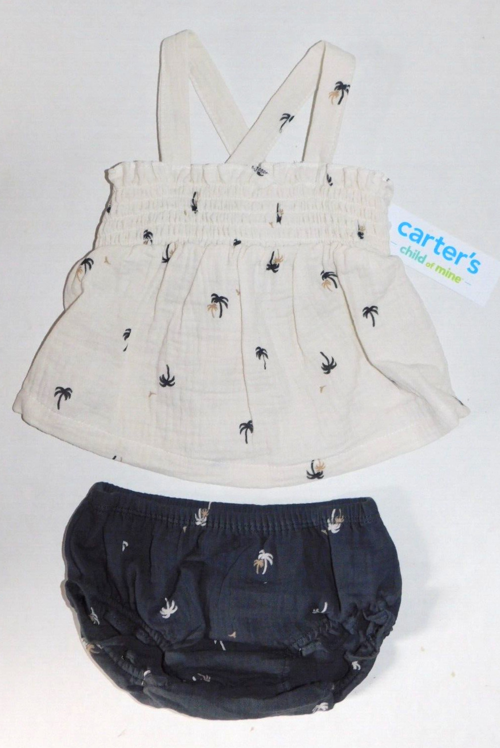 3 6 Month Infant Baby Girl Summer Outfit Two Pieces Dark Gray Cream Palm Tree