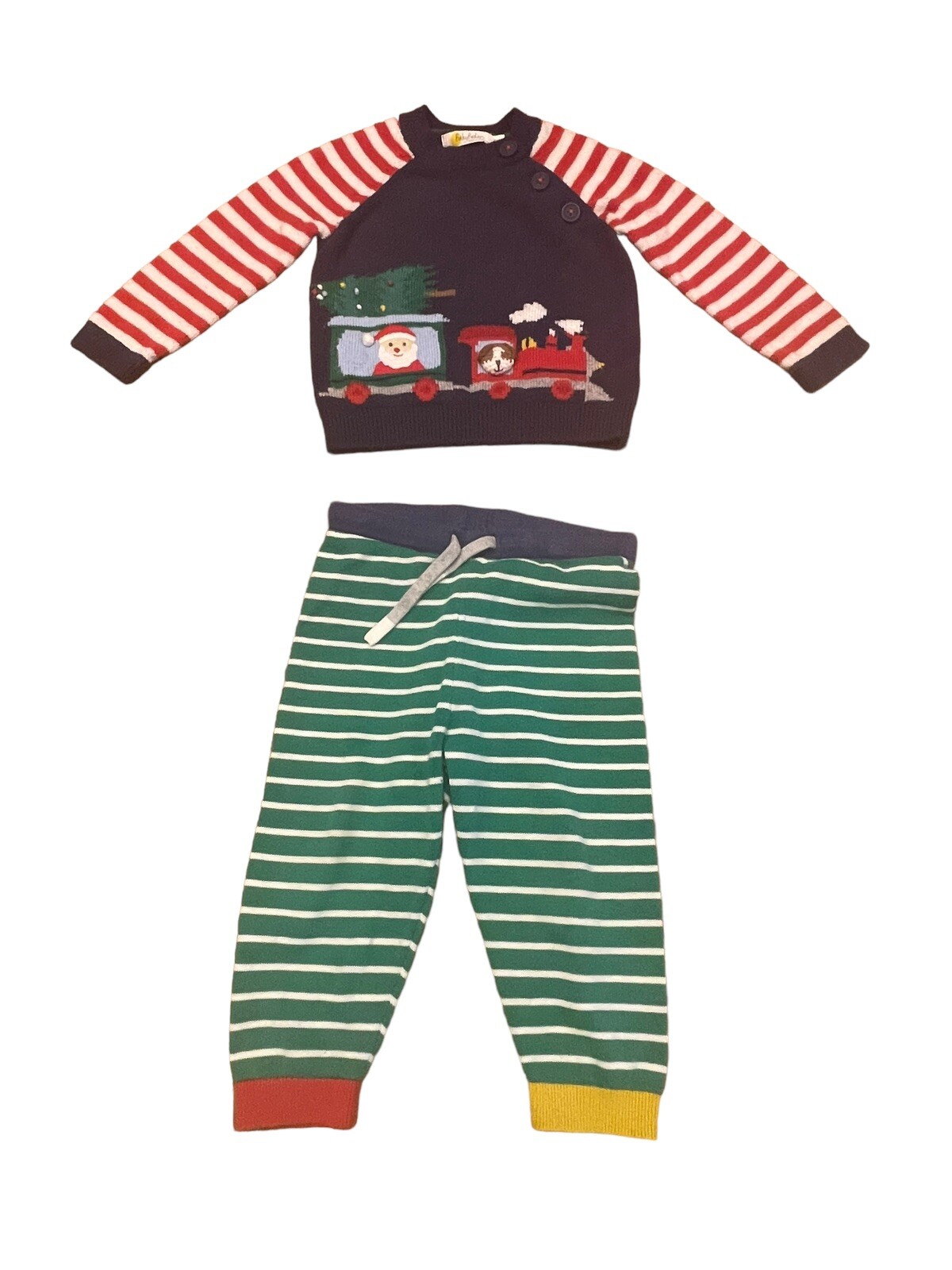 Baby Boden Christmas Santa Train Sweater Pants Set 12 18 Mos Dog Tree
