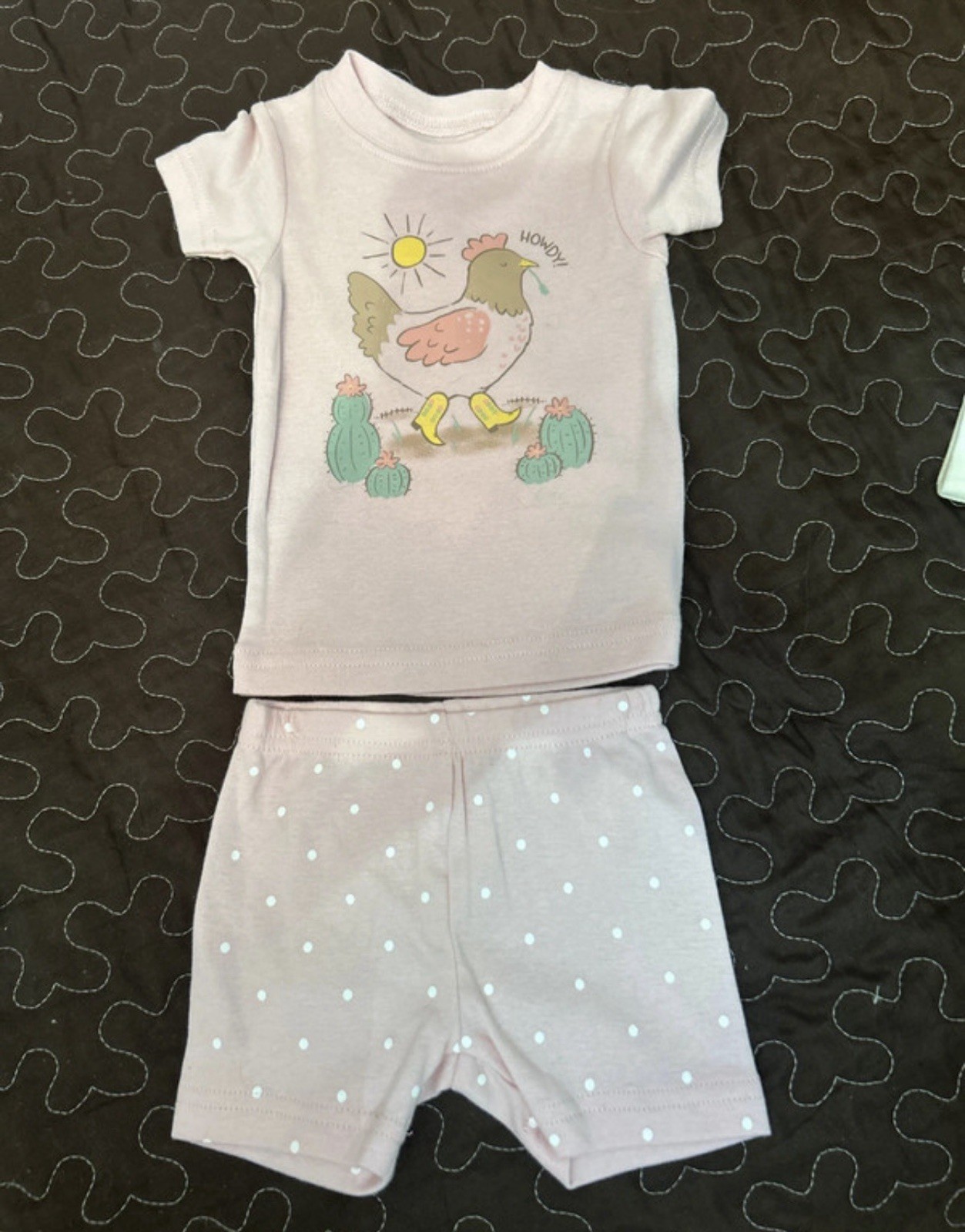 Baby 6-9M 2pc Outfit Set White Graphic Short Sleeve Tee & Gray Polka Shorts