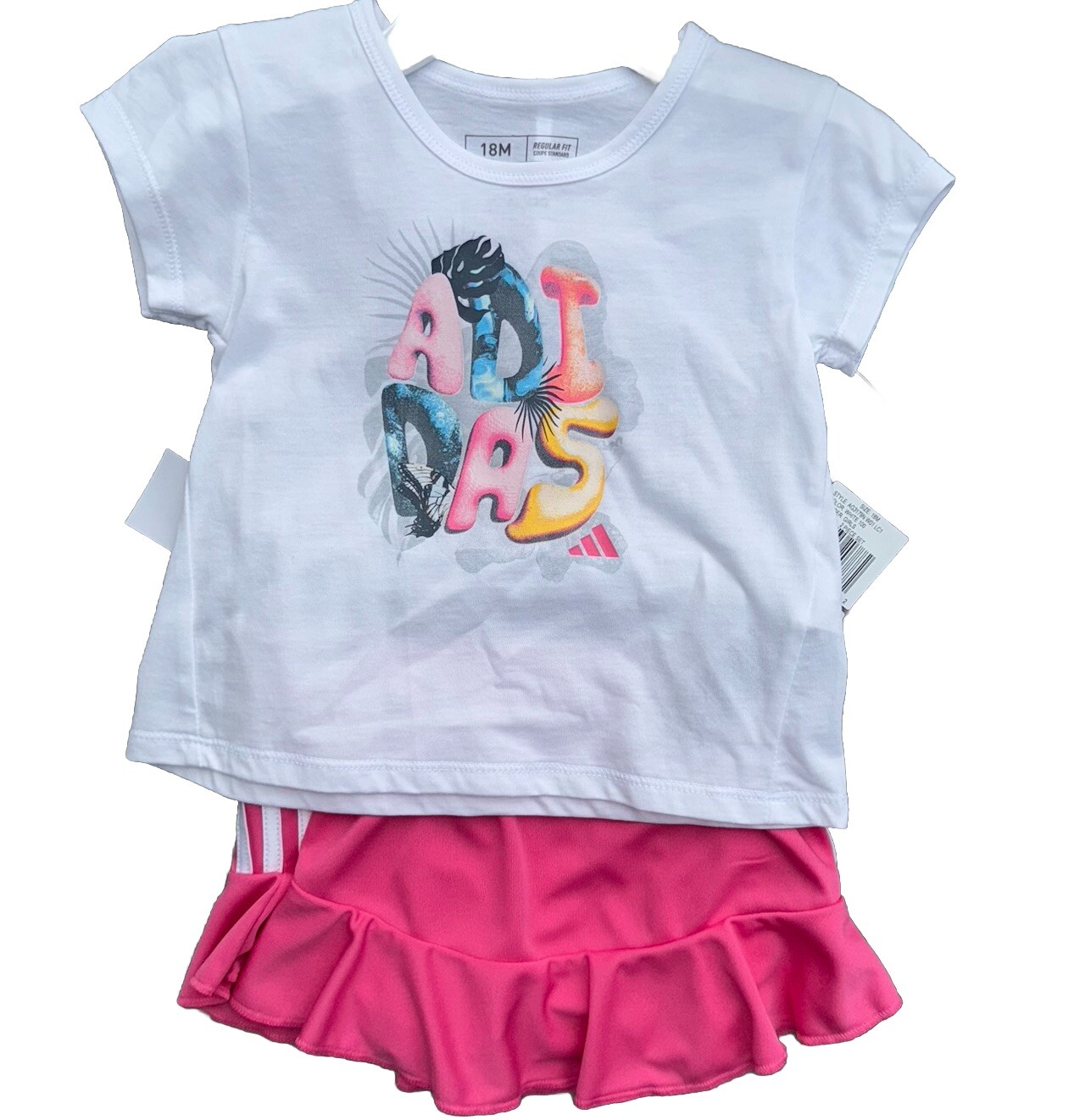 Adidas Set Girls Outfit Sz 24m Ruffle Skort & T-shirt Cotton Logo Pink Tropical