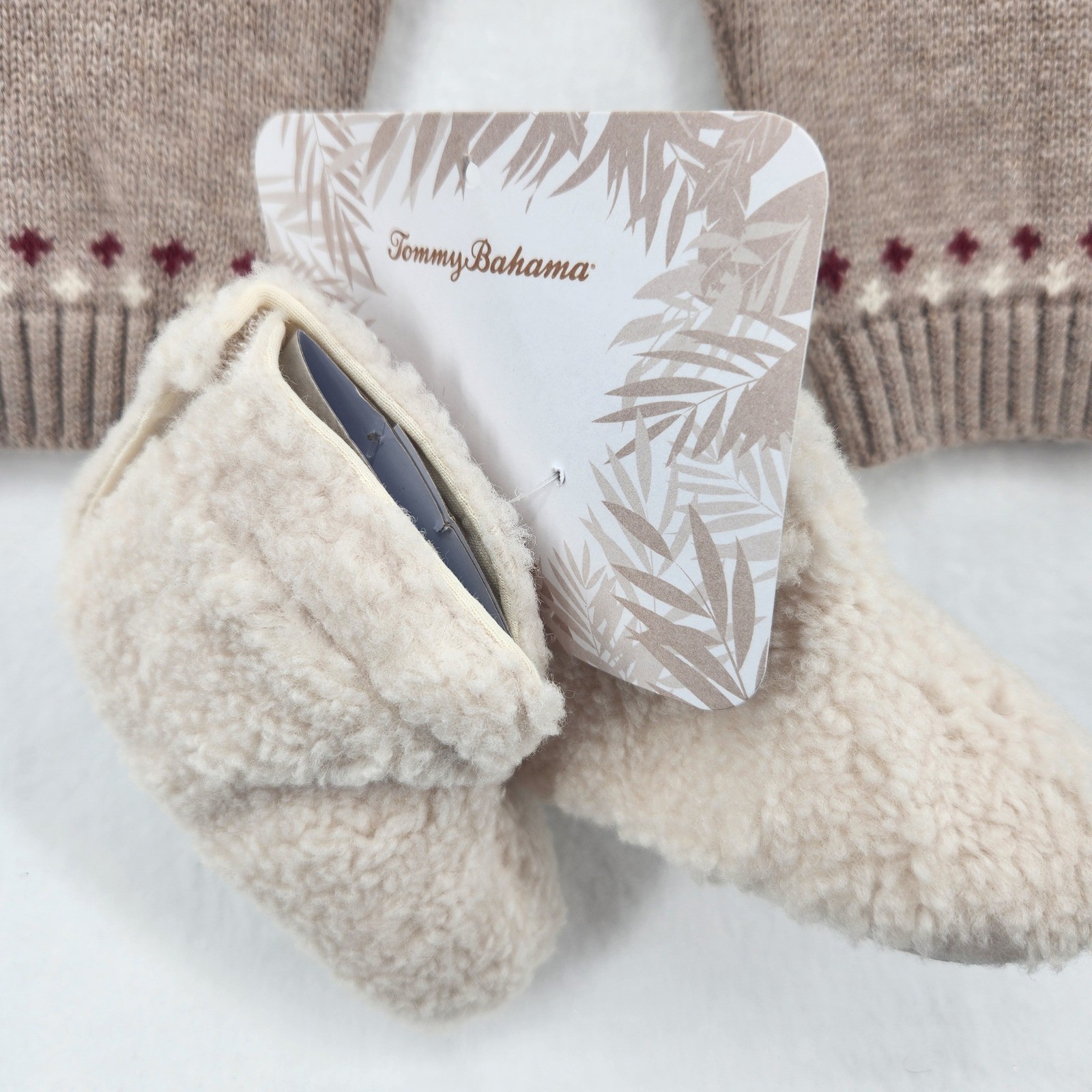 Tommy Bahama Baby Boys 4-Piece Sweater Vest Pants Booties Set Tan Pine Tree 3-6M