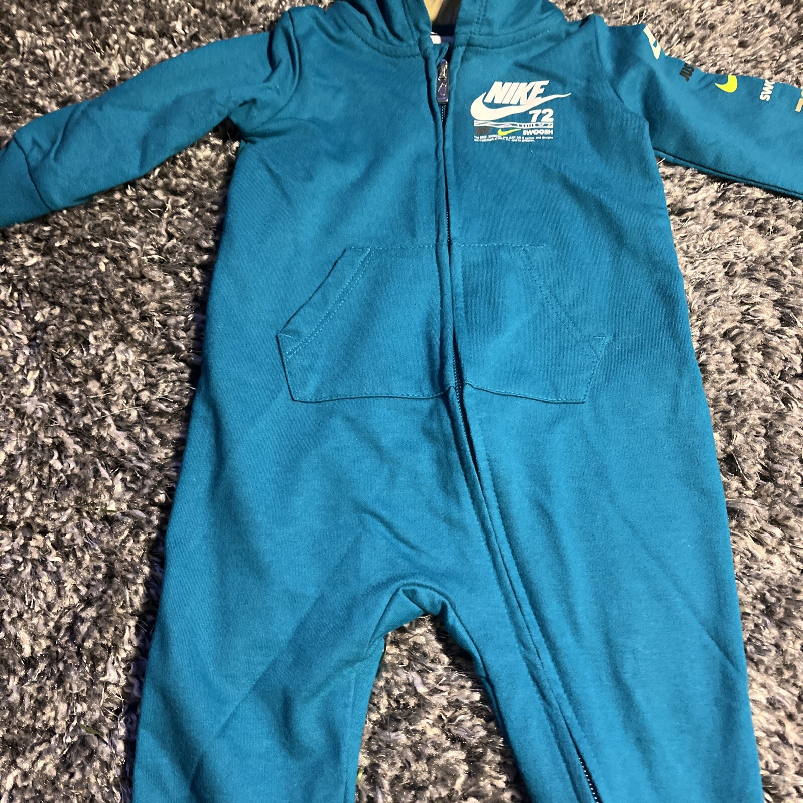 Nike Teal Blue Swoosh 72 Baby Hoodie One Piece- 9 Months -HTF Zip Up 1 Piece EUC