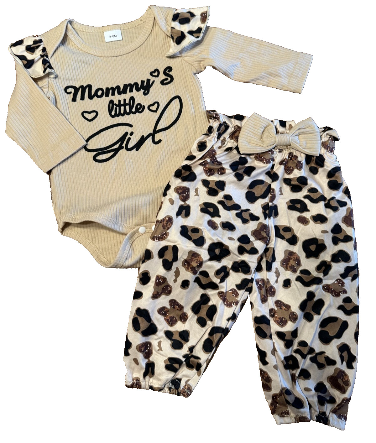 3-6 mo baby girls MOMMY’S LITTLE GIRL Leopard Animal Print 2pc Bodysuit & Pants