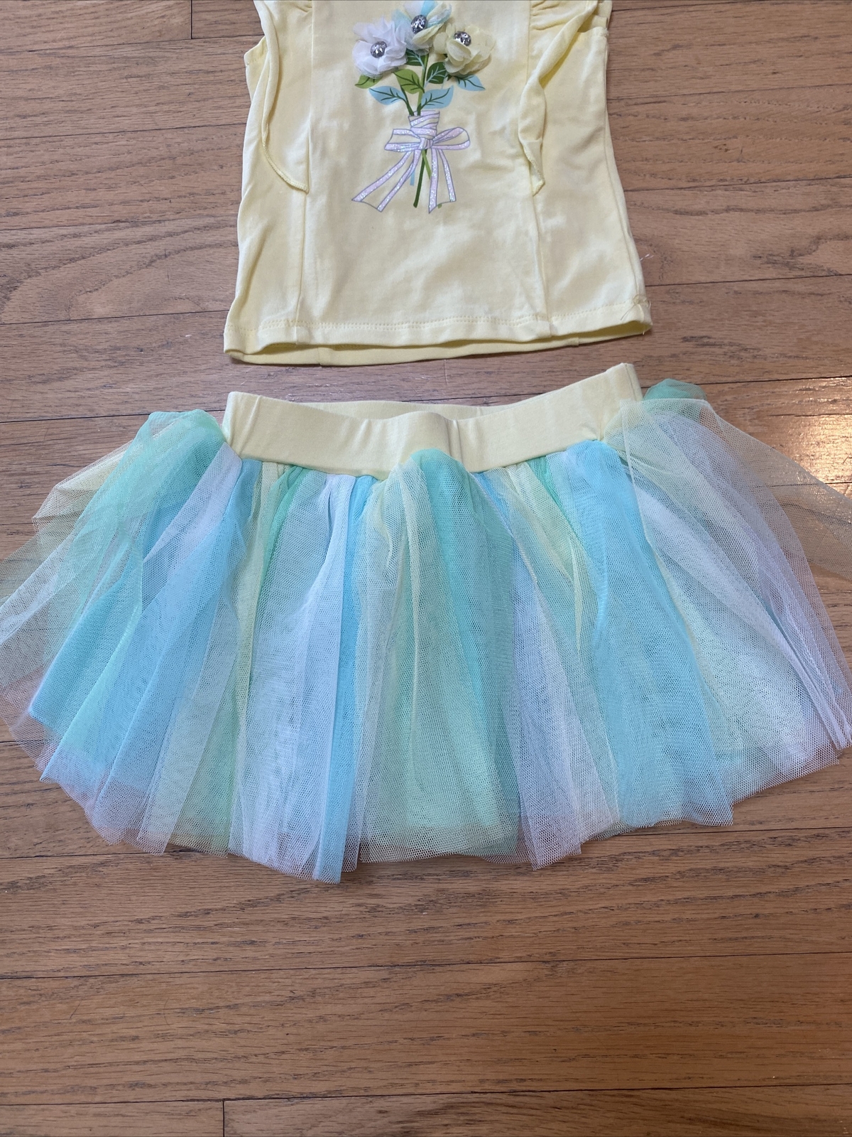 Nanette Lepore Girls Baby Yellow Shirt Blue Green Tutu Outfit 12 Months NWOT