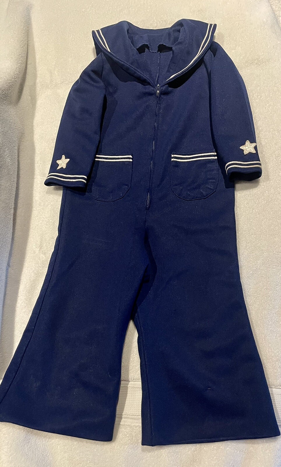 Vintage Child Nautical Sailor Suit Navy Blue One Piece Homemade