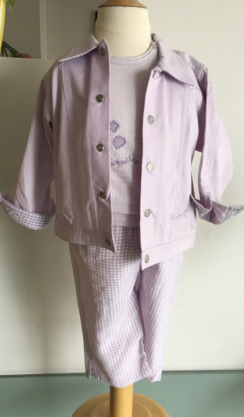 EUROPEAN GERMAN BOUTIQUE INFANT BABY GIRL 3 PC PANT SET SOFT LILAC/ GINGHAM NWT