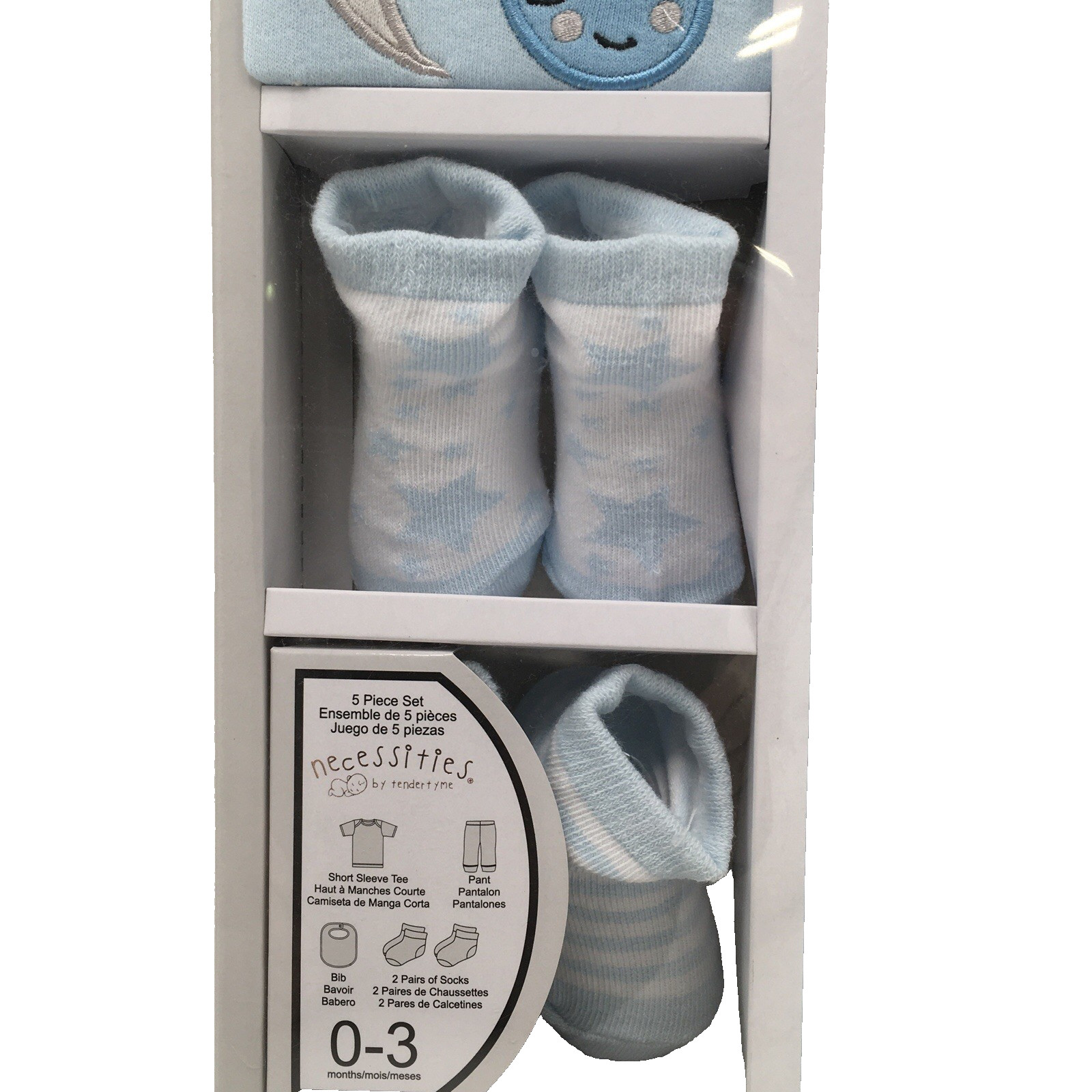 Necessities by Tendertyme 5pc set 0-3 mo Layette Blue Stars and Sleeping MoonNIB