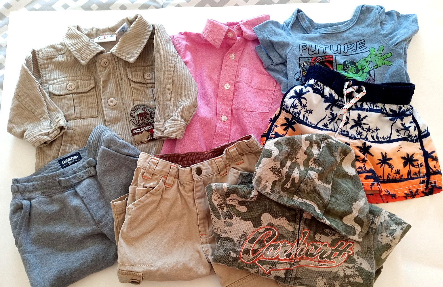 7 Piece Baby Boy 12 Month Clothing Oshkosh Carhartt GreenDog Marvel+