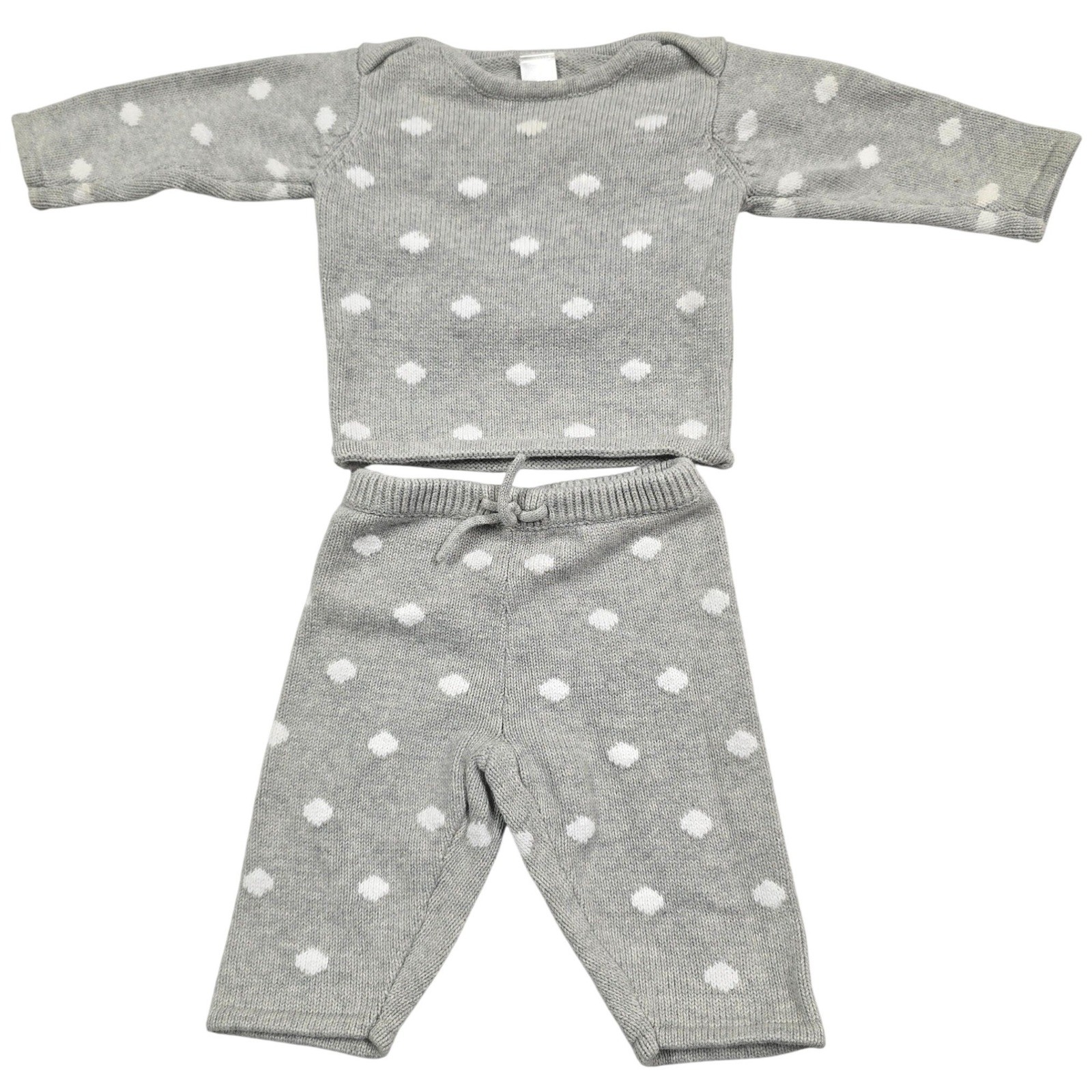 Baby Gap Gray White Polka Dot Cotton Knit Sweater Pants Set 3-6 Months Y2K 2002