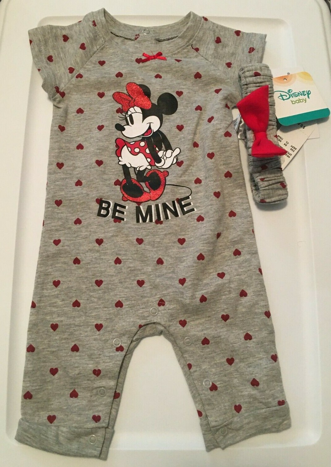 Disney Minnie Mouse Red Hearts Bodysuit & Headband Size 0-3M-18M Disney Baby NWT
