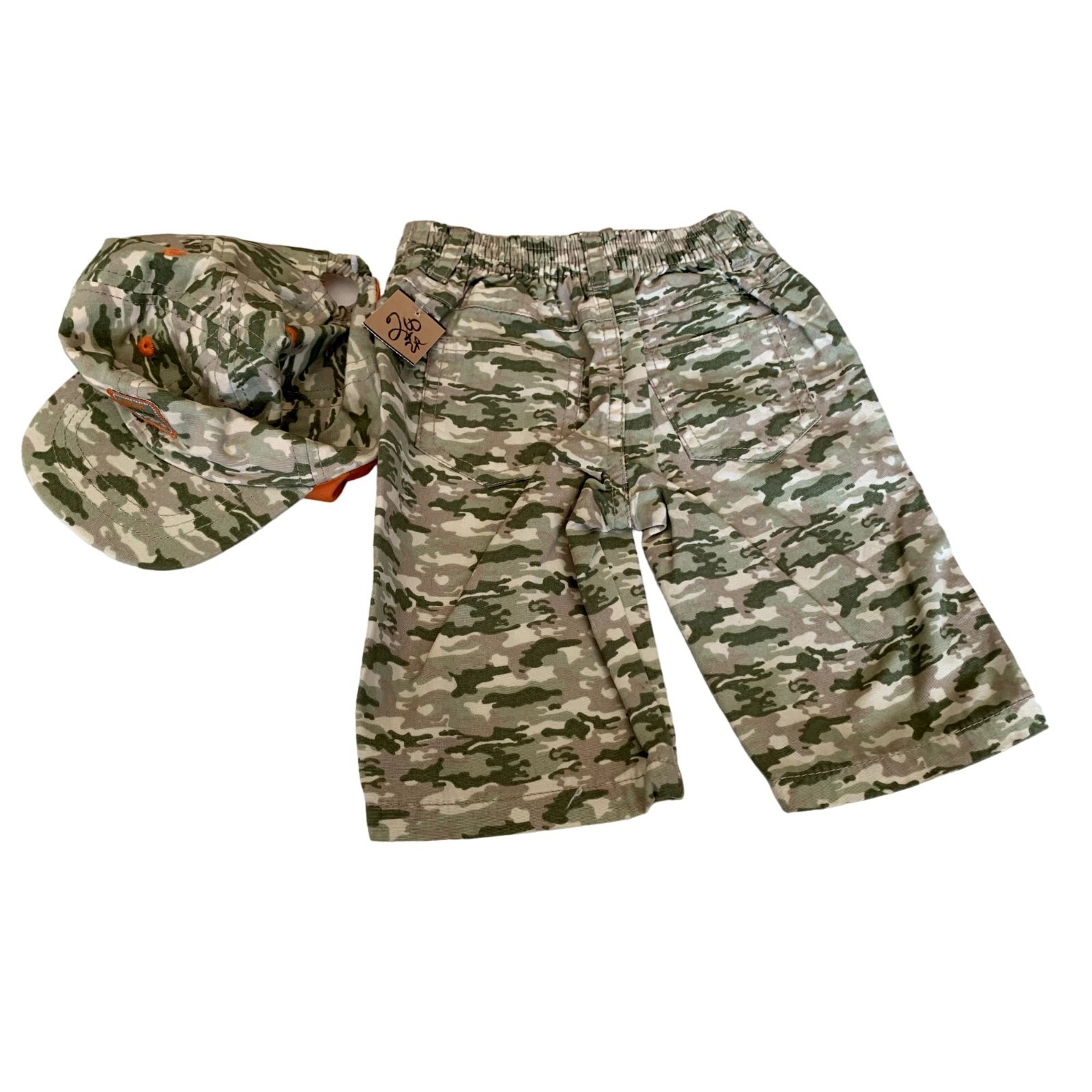 Faded Glory 2 Pc Boys Infant Baby Set Size 0 3 Months Hat Cap camo Shorts Vintag