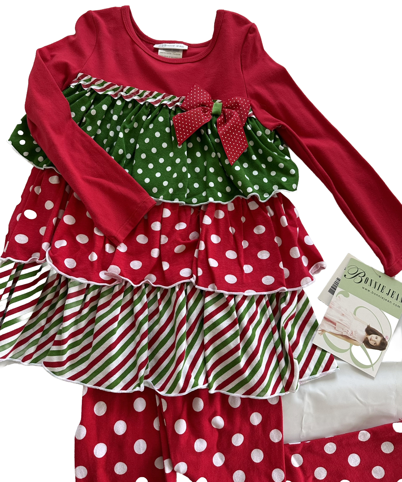 Bonnie Jean Girl SZ 24 Month Red White & Green Christmas Outfit. NWT MSRP $40.00