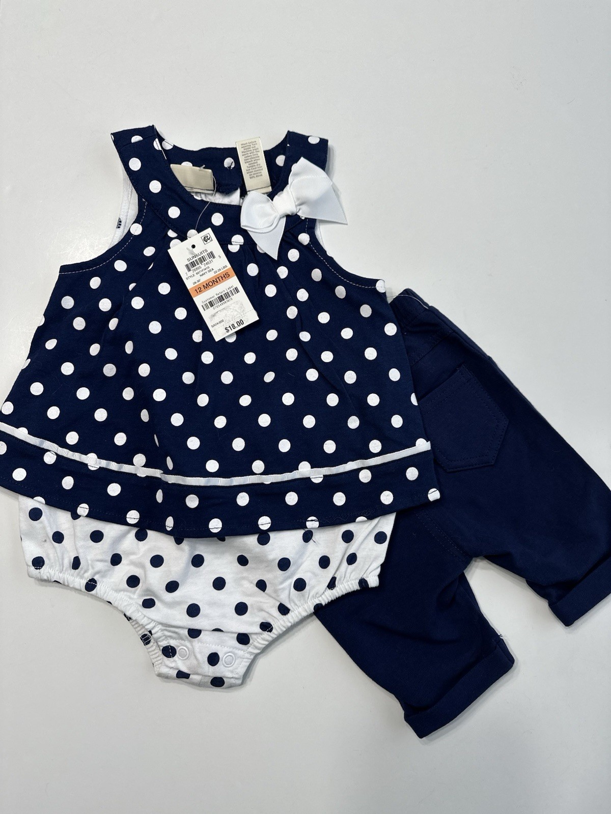 First Impressions Girls 12 Months Navy White Polka Dot Outfit Set NWT