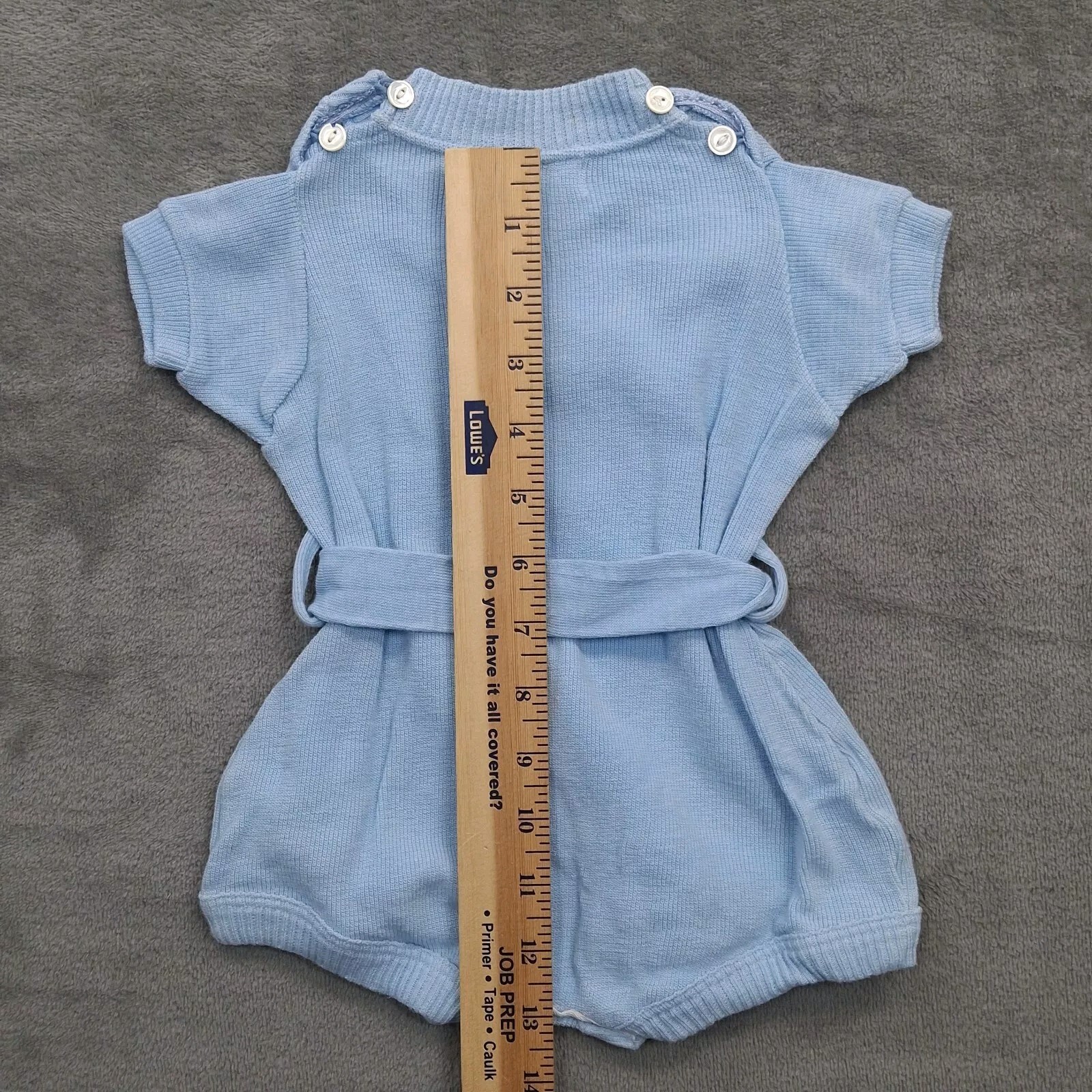 Vtg 60s Baby Knit Outfit Size 2 Blue Infant Alpha Bits For Boys & Girls Belted