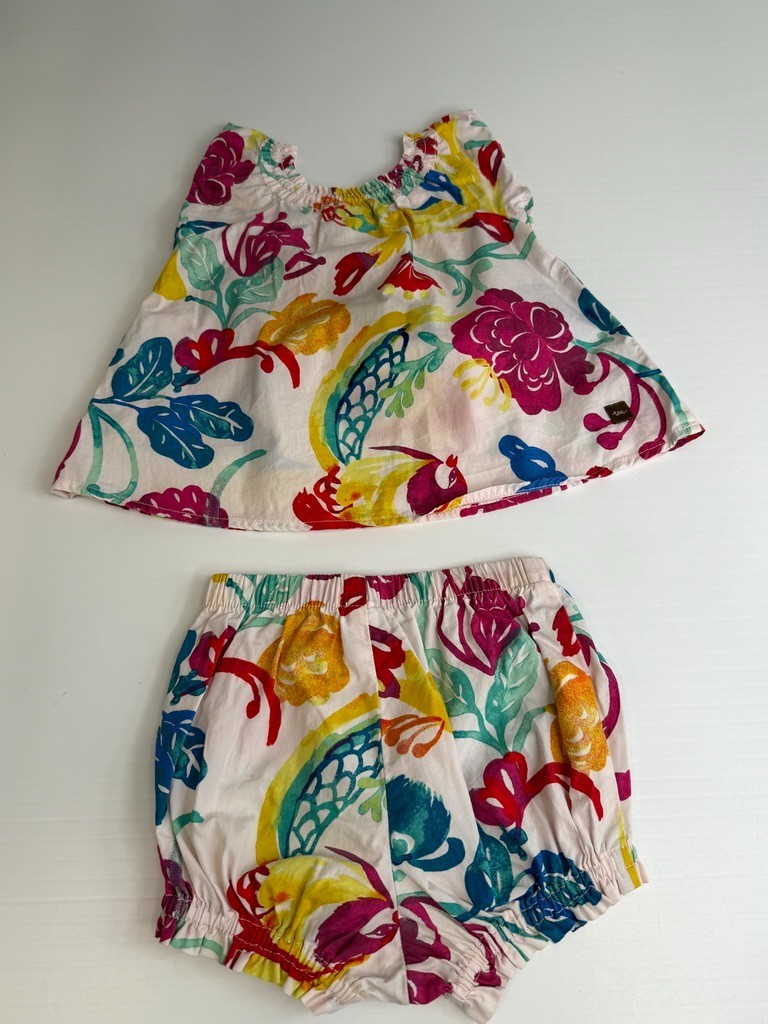 Tea Set Baby 2T Floral Short Pant Shirt Top Colorful Play School Party Core Ex