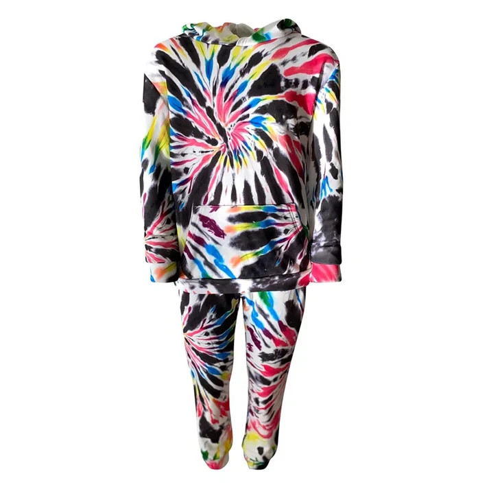 LOLA & THE BOYS STARBURST NEON RAINBOW TIE DYE SET HOODIE SWEATSHIRT JOGGERS 2
