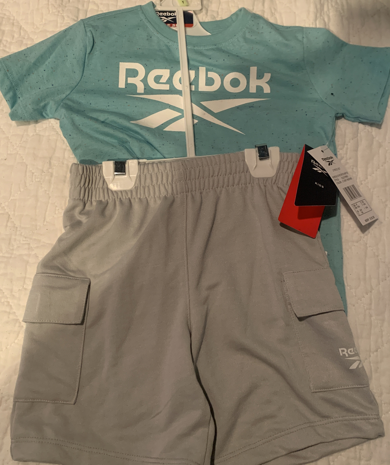 Reebok Baby T- Shirt & Shorts Set Size 4T Blue Gray Green Summer Outfit