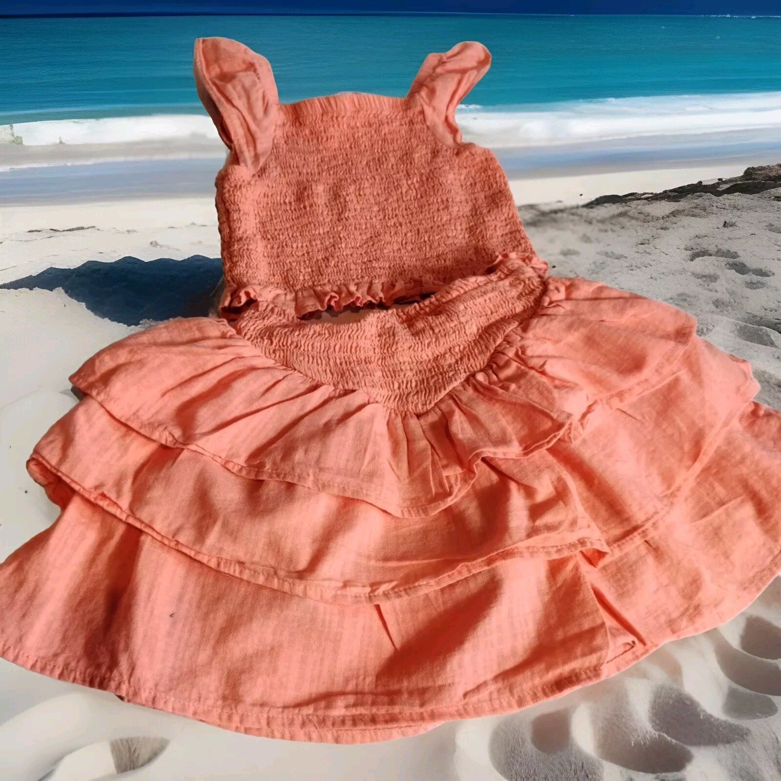 Wonder Nation 2 Pc Skirt Skort Set Girls Size 3T Smocked Orange Square Neck Top