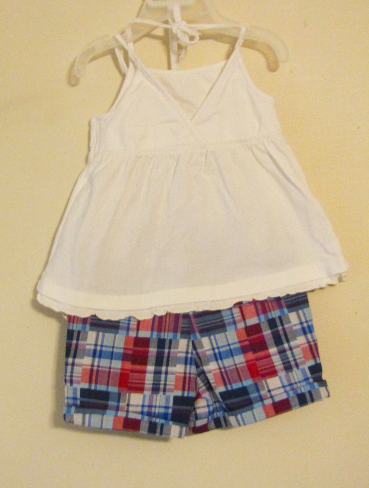 WONDERKIDS GIRL 18 MO SUMMER WHITE TOP/ RED/BLUE PLAID SHORTS NWT