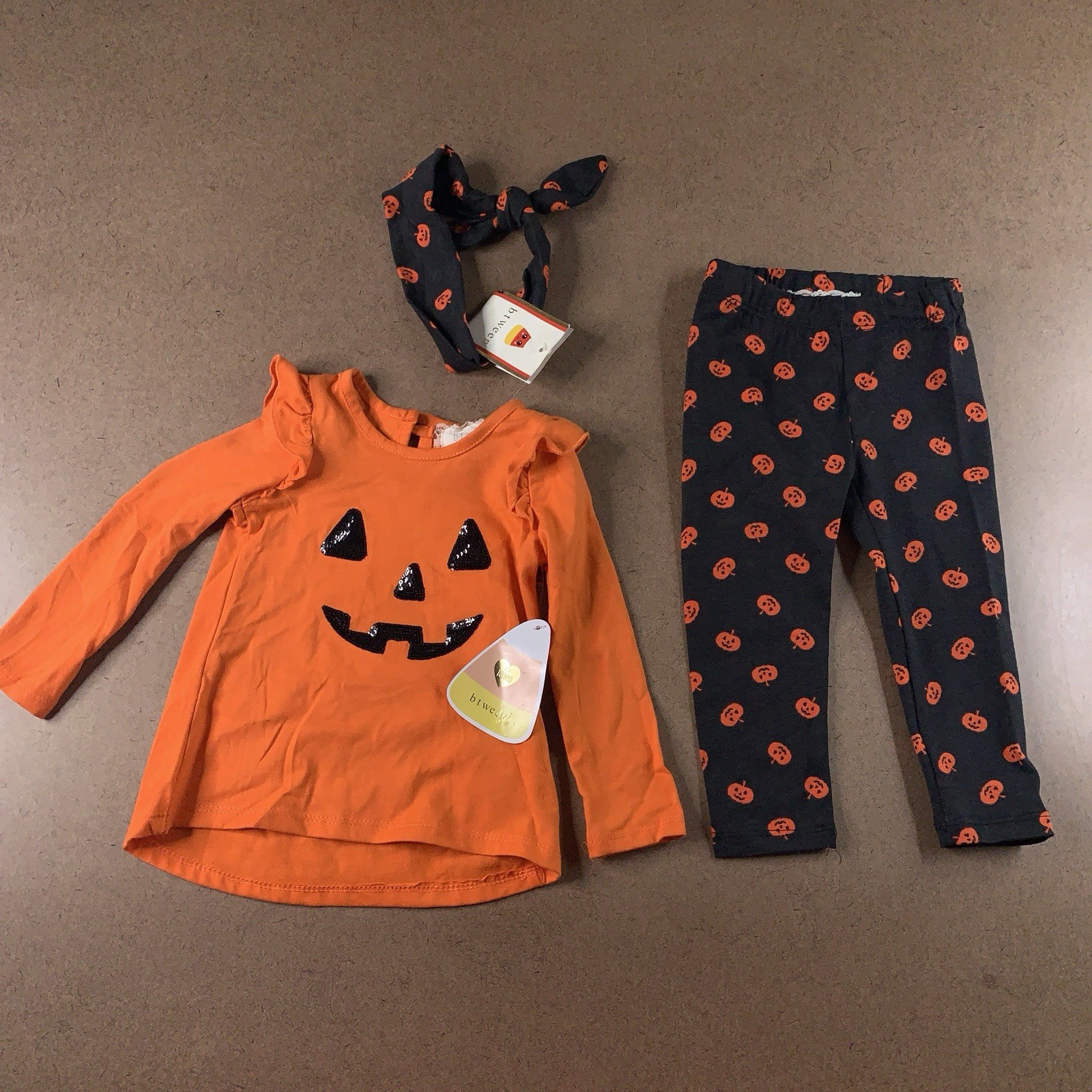 Btween Baby Girl Size 18 Months Orange Black Halloween Pumpkin 3 Piece Set NWT