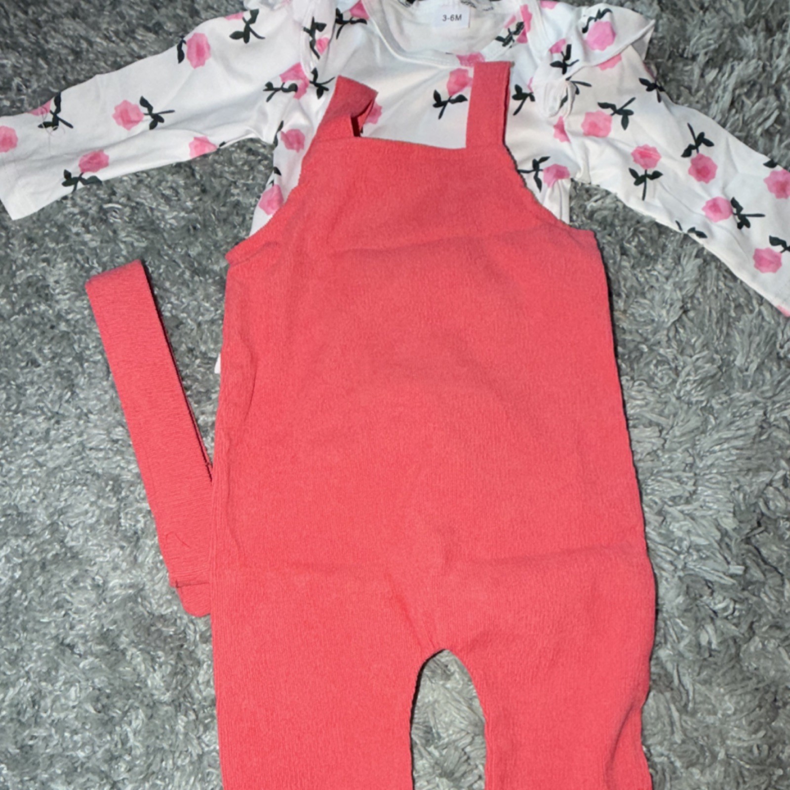 Pink Floral Bear 3 Piece Outfit Set 3-6M Bodysuit Overalls Headband