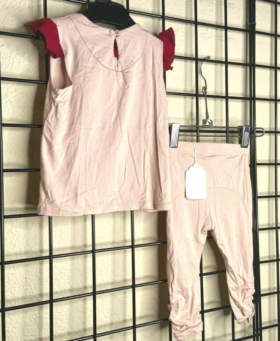 NWT NEW Pink/Burgundy Designer Blue Ocean PLUSH/RICH ruffle Top/Legging SET 2/3Y