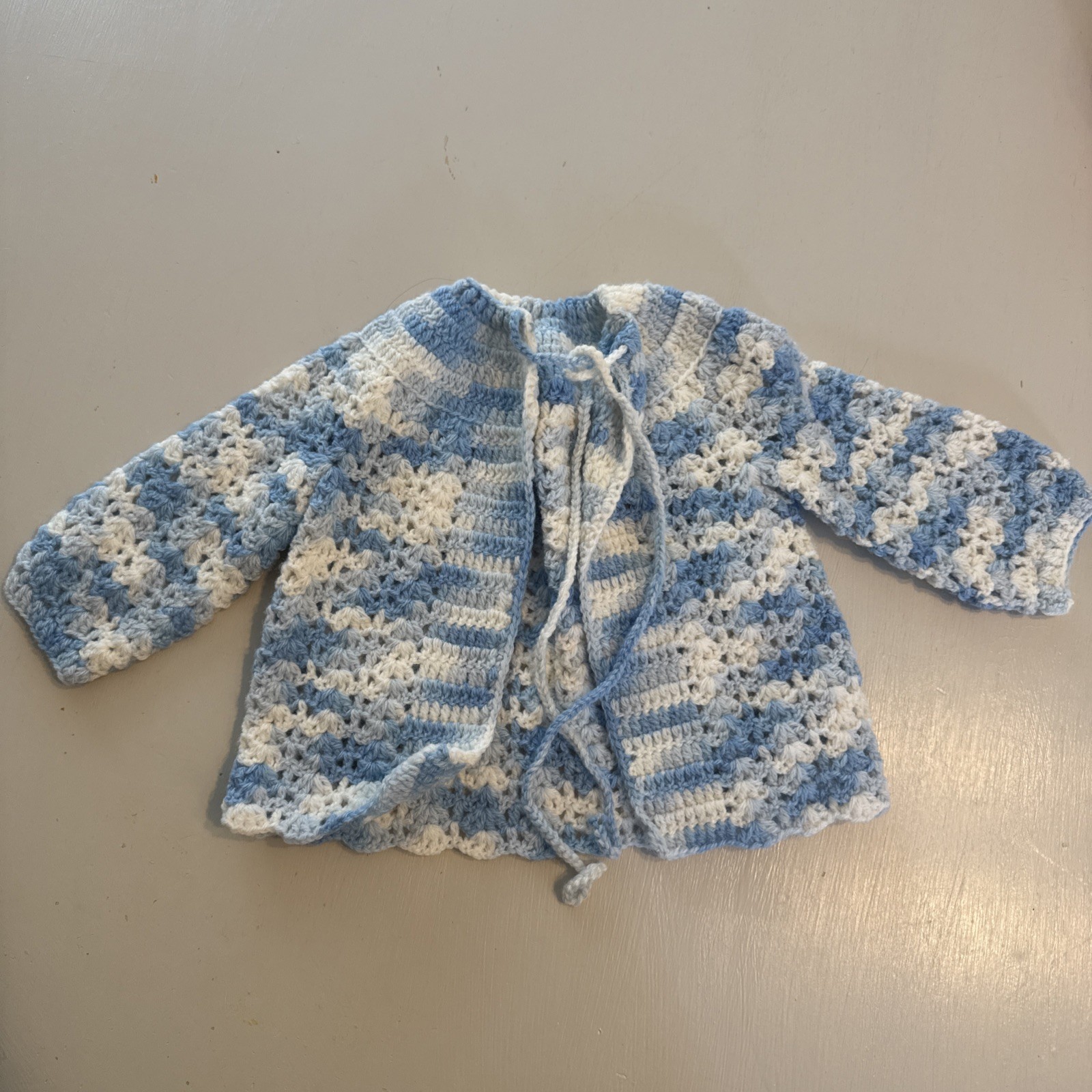 KNIT Sweater set 0-3 months or baby dolls color blue variegated and white