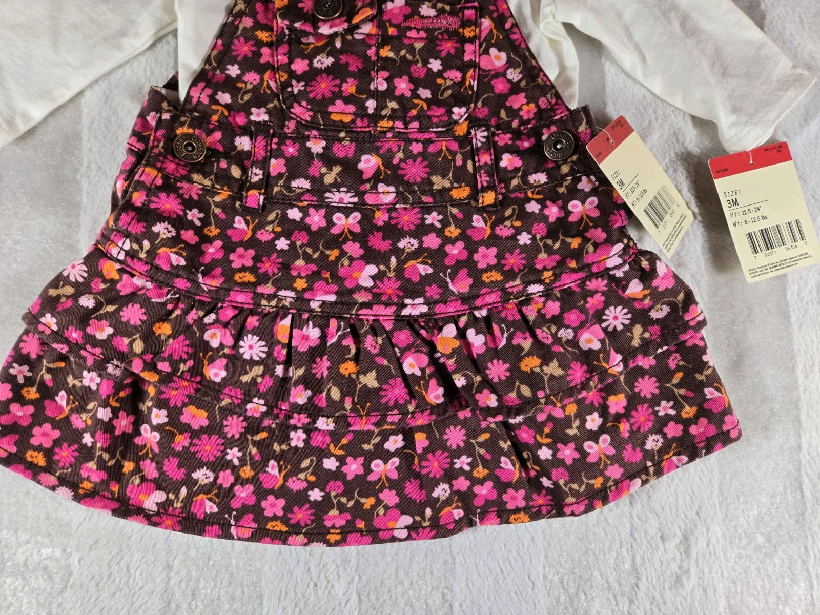 Vtg OshKosh Bgosh Girls Pink Floral Collared Romper & Tiered Jumper Dress NWT